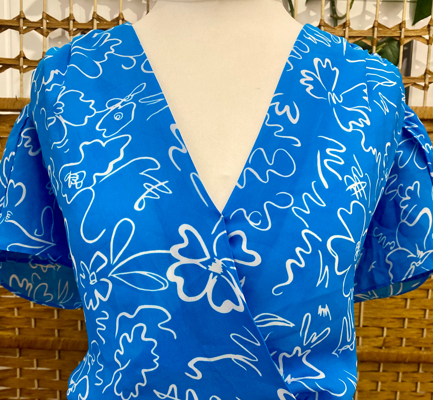 1980s Blue/White ‘Tea’ Style Midi-Dress (UK 14)