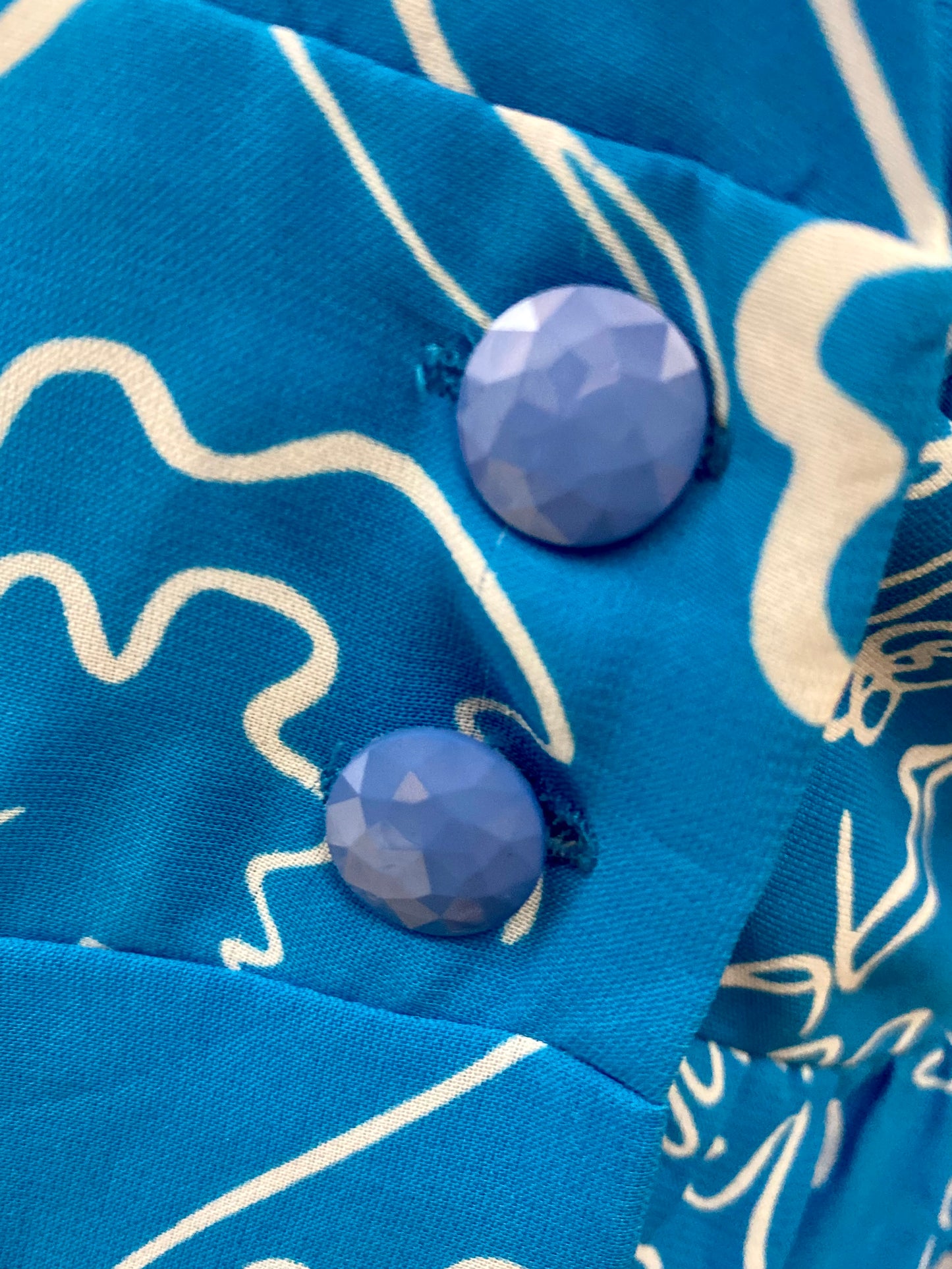 1980s Blue/White ‘Tea’ Style Midi-Dress (UK 14)