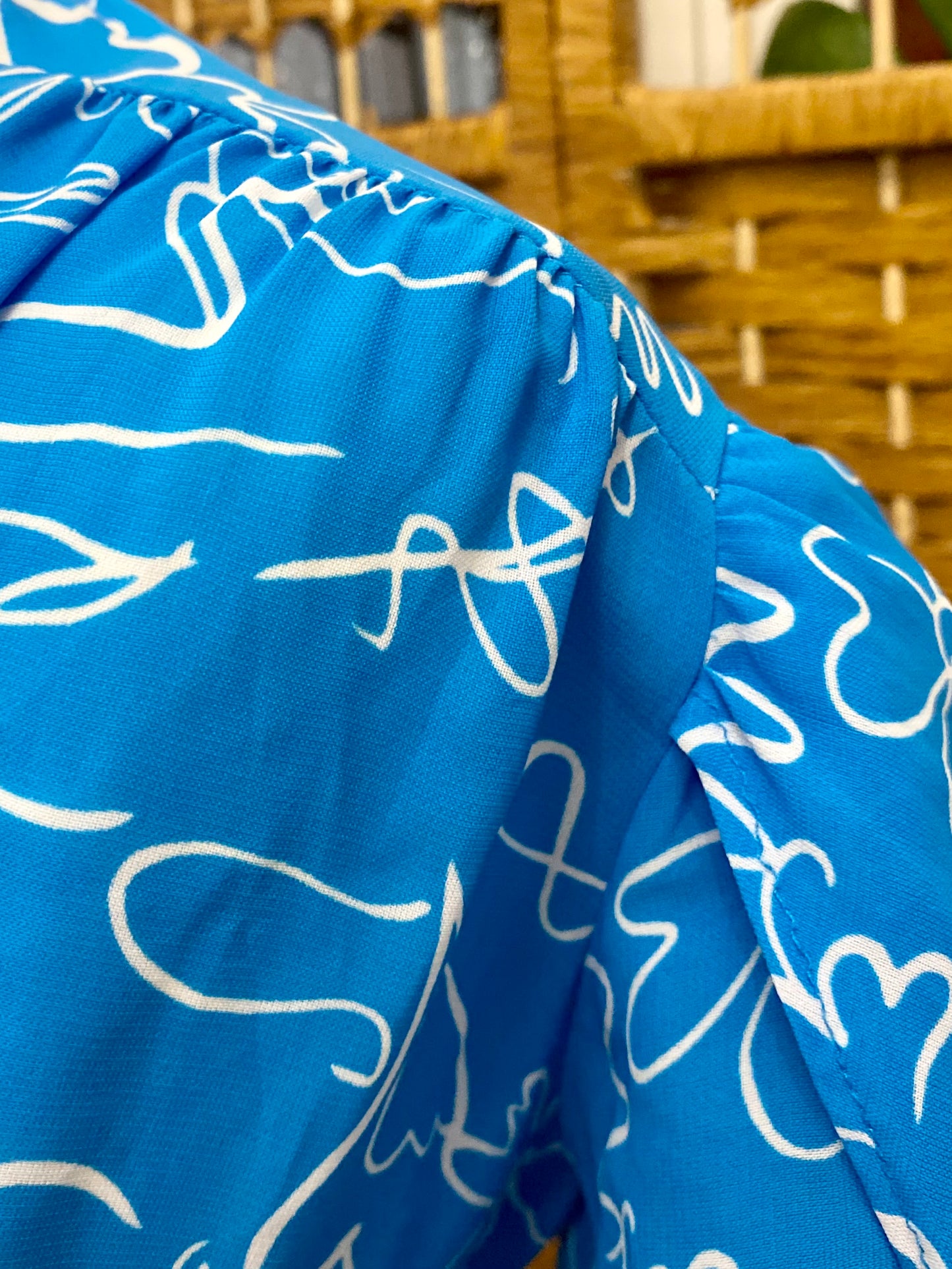 1980s Blue/White ‘Tea’ Style Midi-Dress (UK 14)