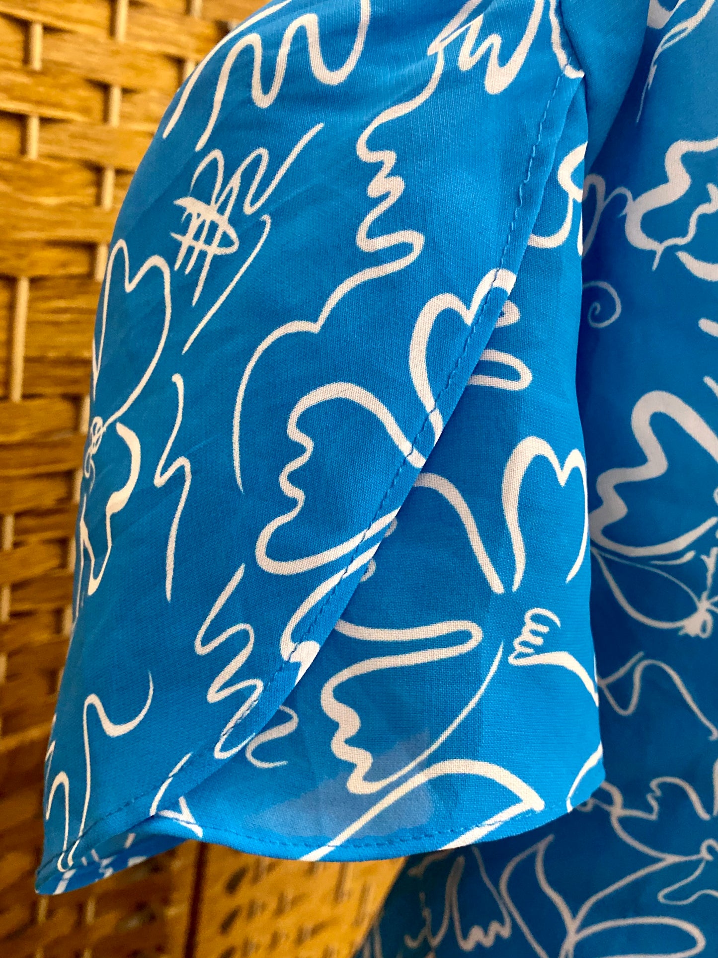 1980s Blue/White ‘Tea’ Style Midi-Dress (UK 14)