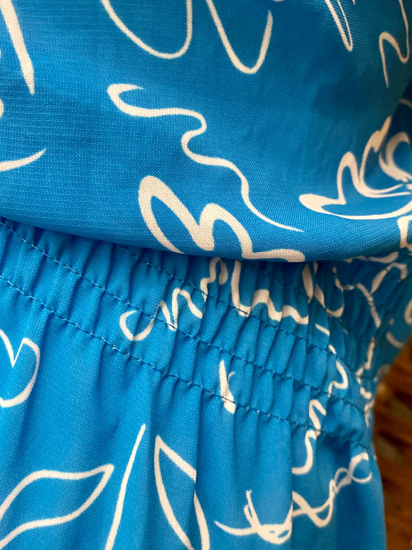 1980s Blue/White ‘Tea’ Style Midi-Dress (UK 14)