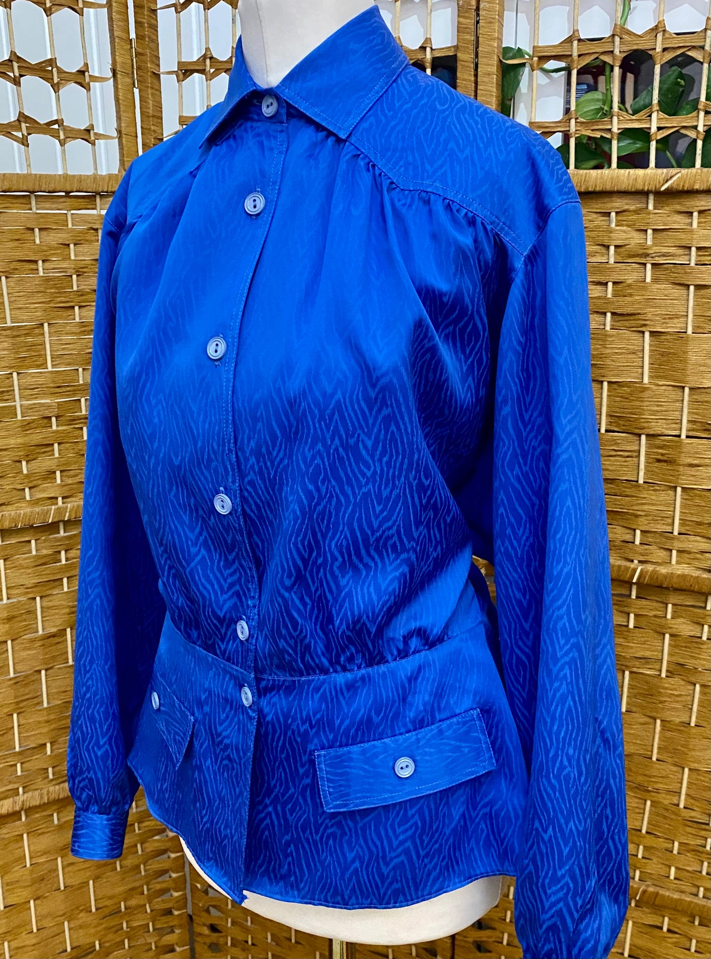 1980s Royal Blue Blouse (UK 16)