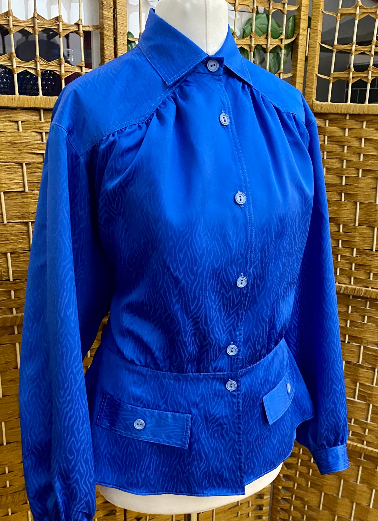 1980s Royal Blue Blouse (UK 16)