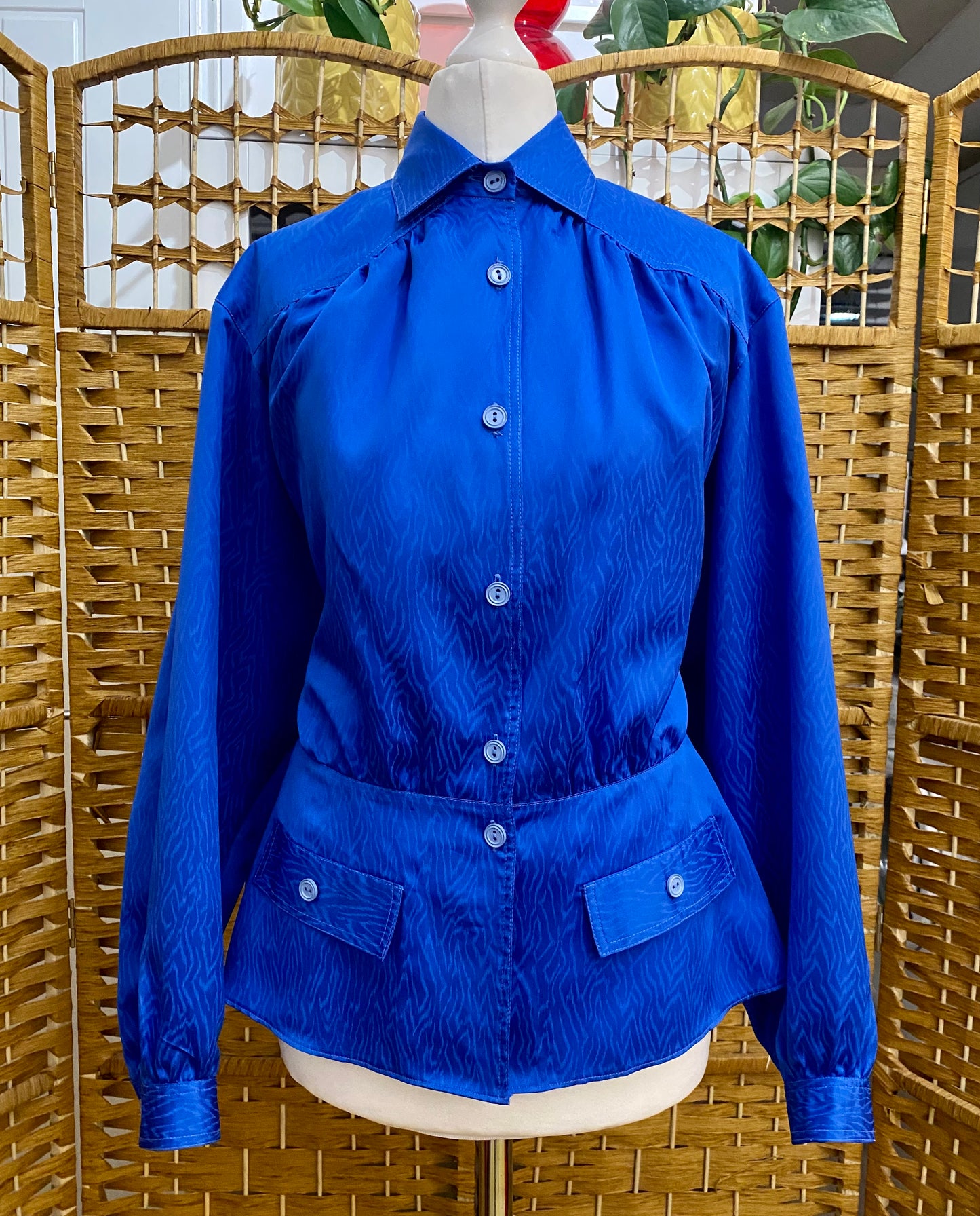 1980s Royal Blue Blouse (UK 16)