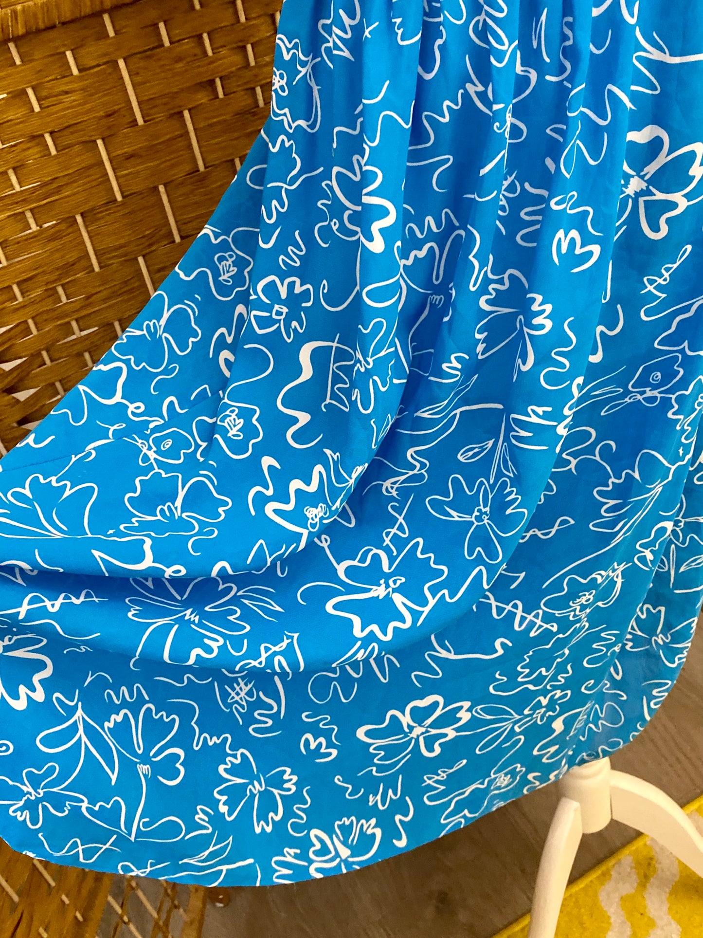 1980s Blue/White ‘Tea’ Style Midi-Dress (UK 14)