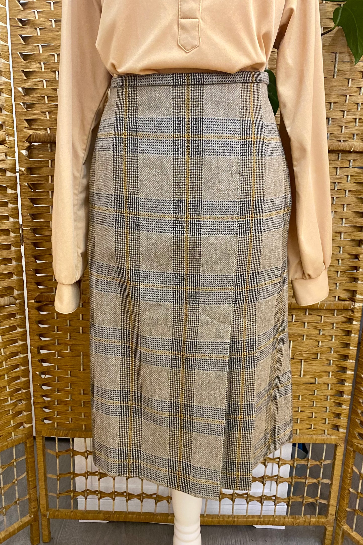 Check Wool Midi-Skirt (UK 12)