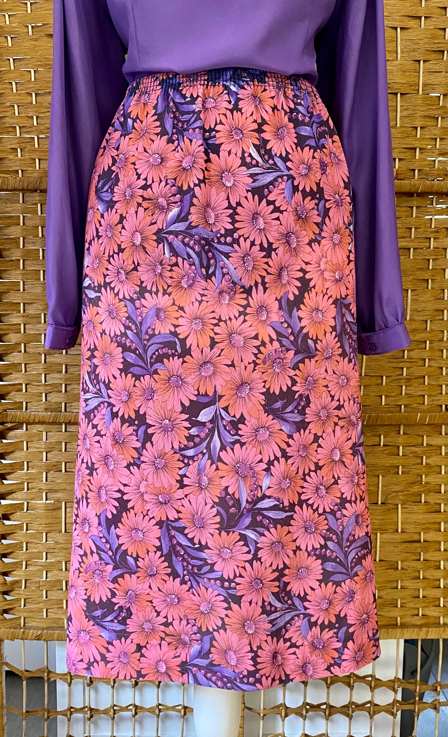 Pink/Purple Floral Midi-Skirt (UK 12-20)