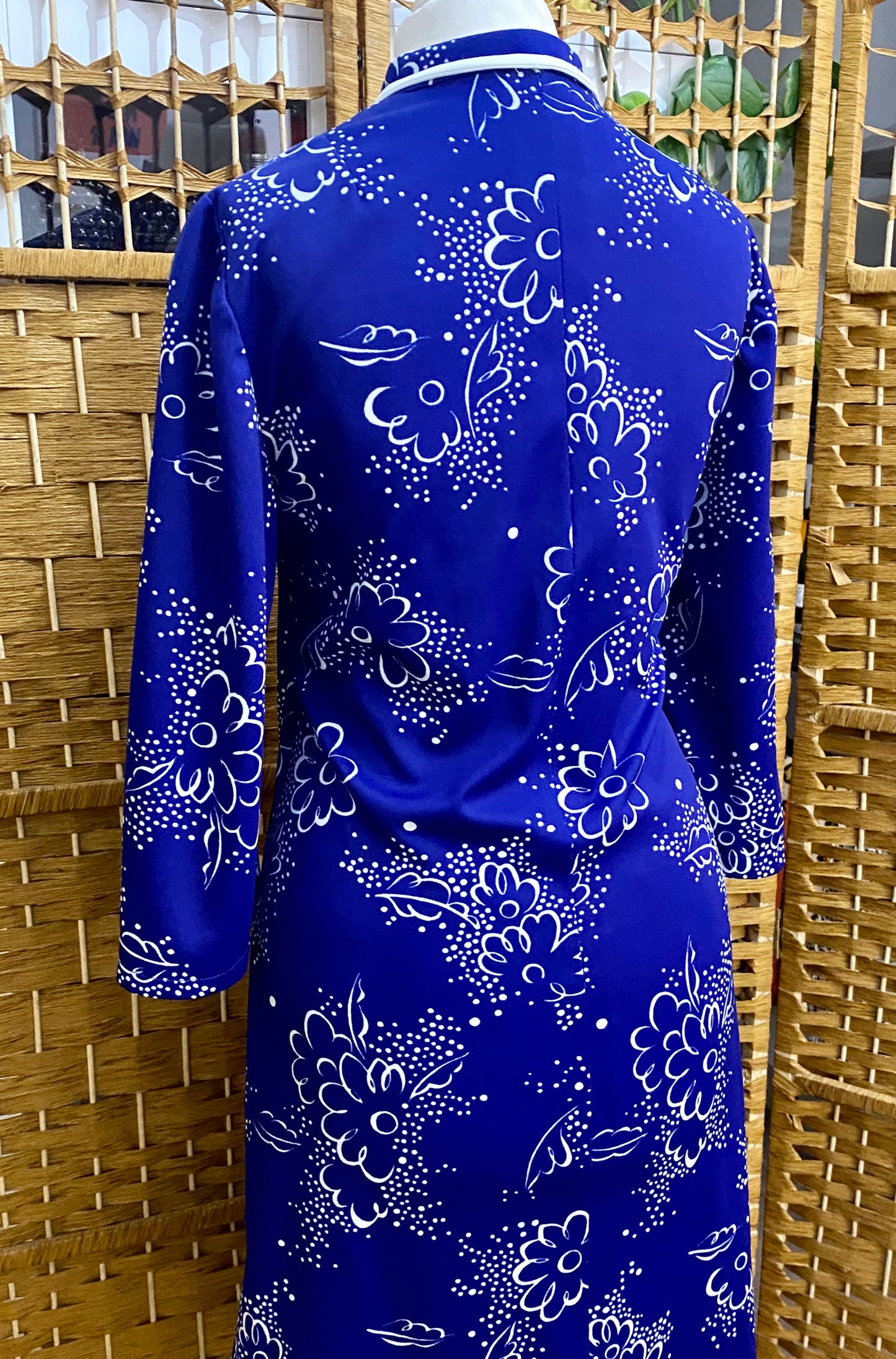 Royal Blue & White Floral Print Midi-Dress (UK 10)