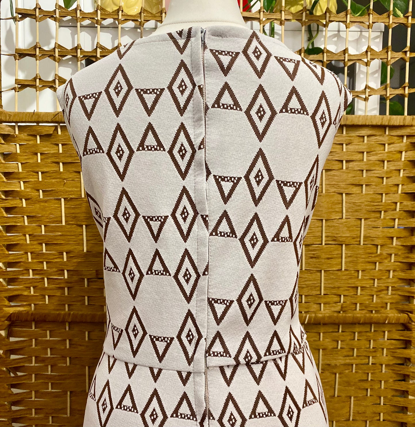 1960s Geometric Print Midi-Dress (UK 16)