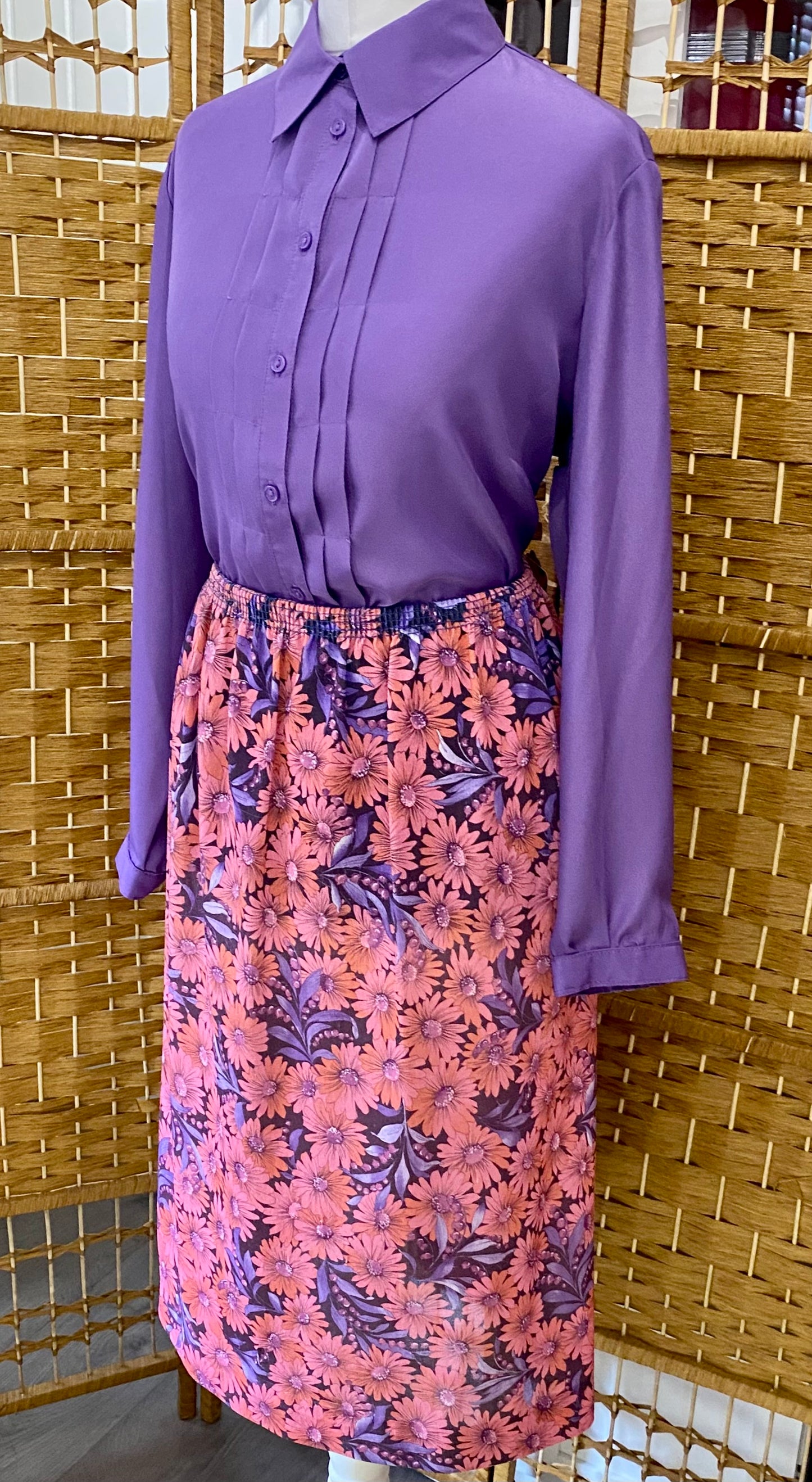 Pink/Purple Floral Midi-Skirt (UK 12-20)