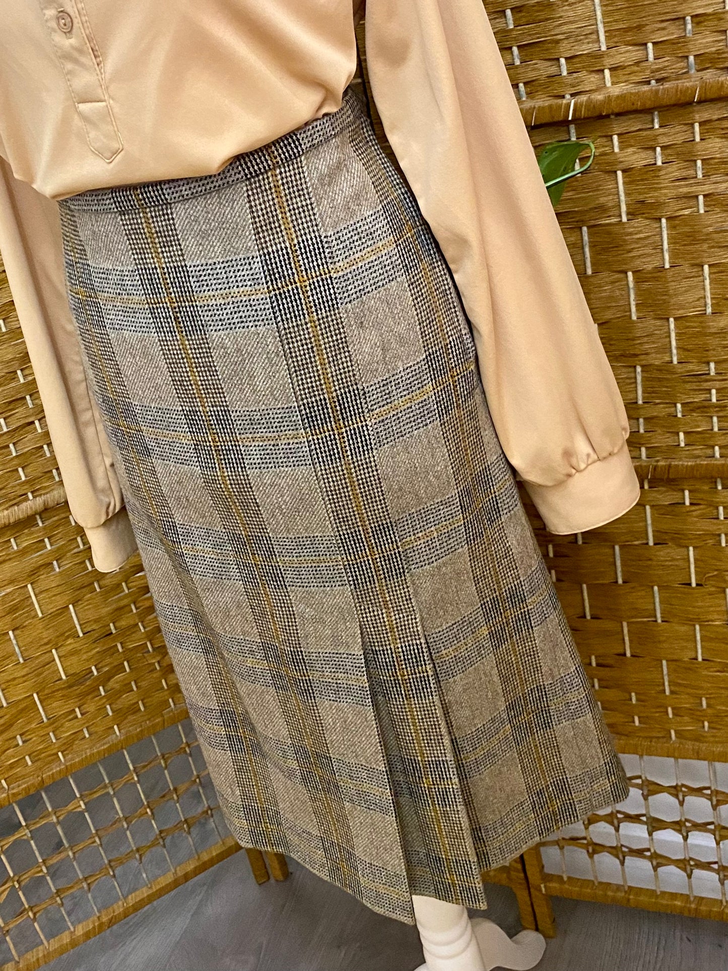 Check Wool Midi-Skirt (UK 12)