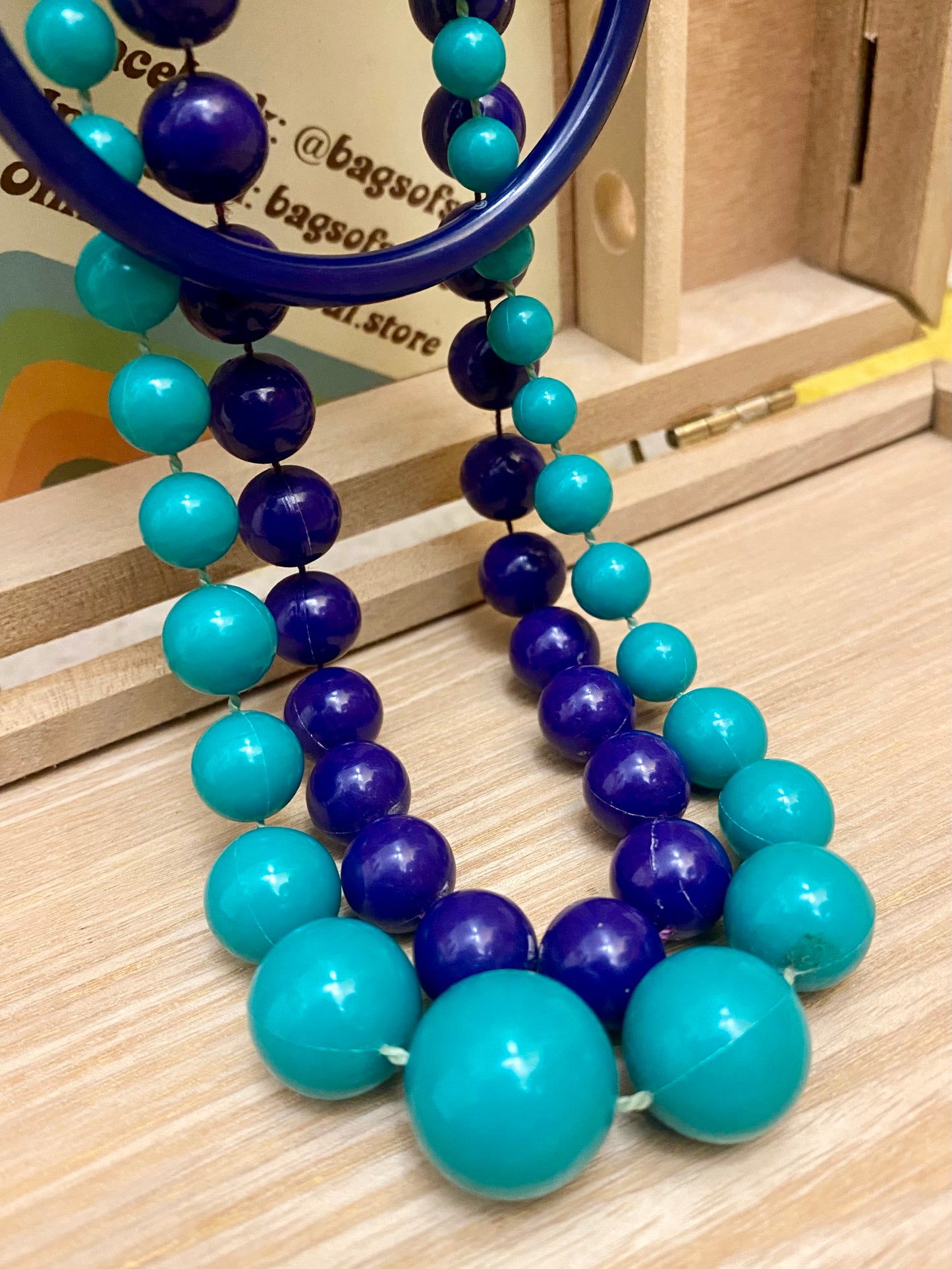 1980s Aqua/Blue Beads and Bangle set