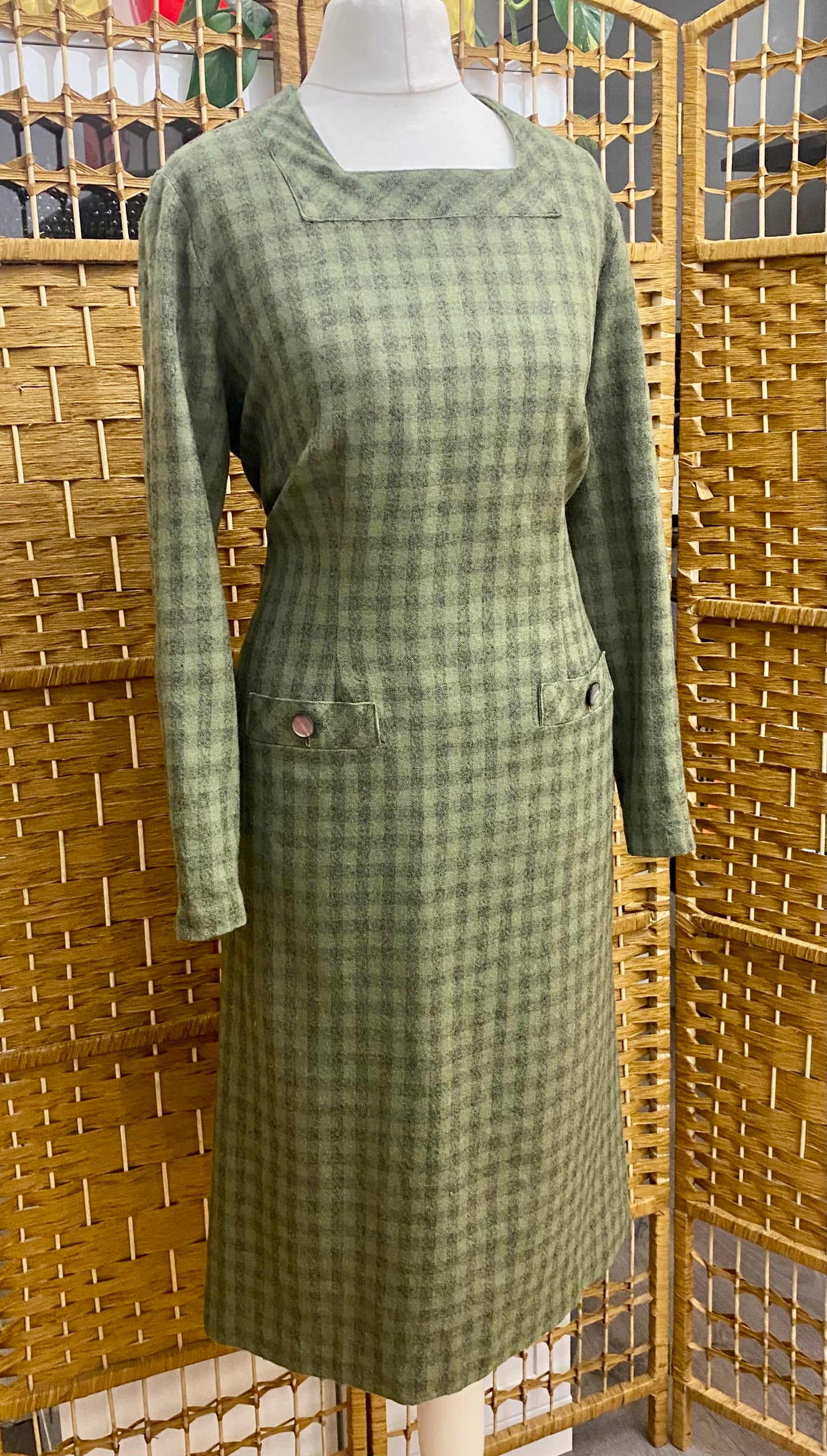 Green Check Wool Dress (UK 12)