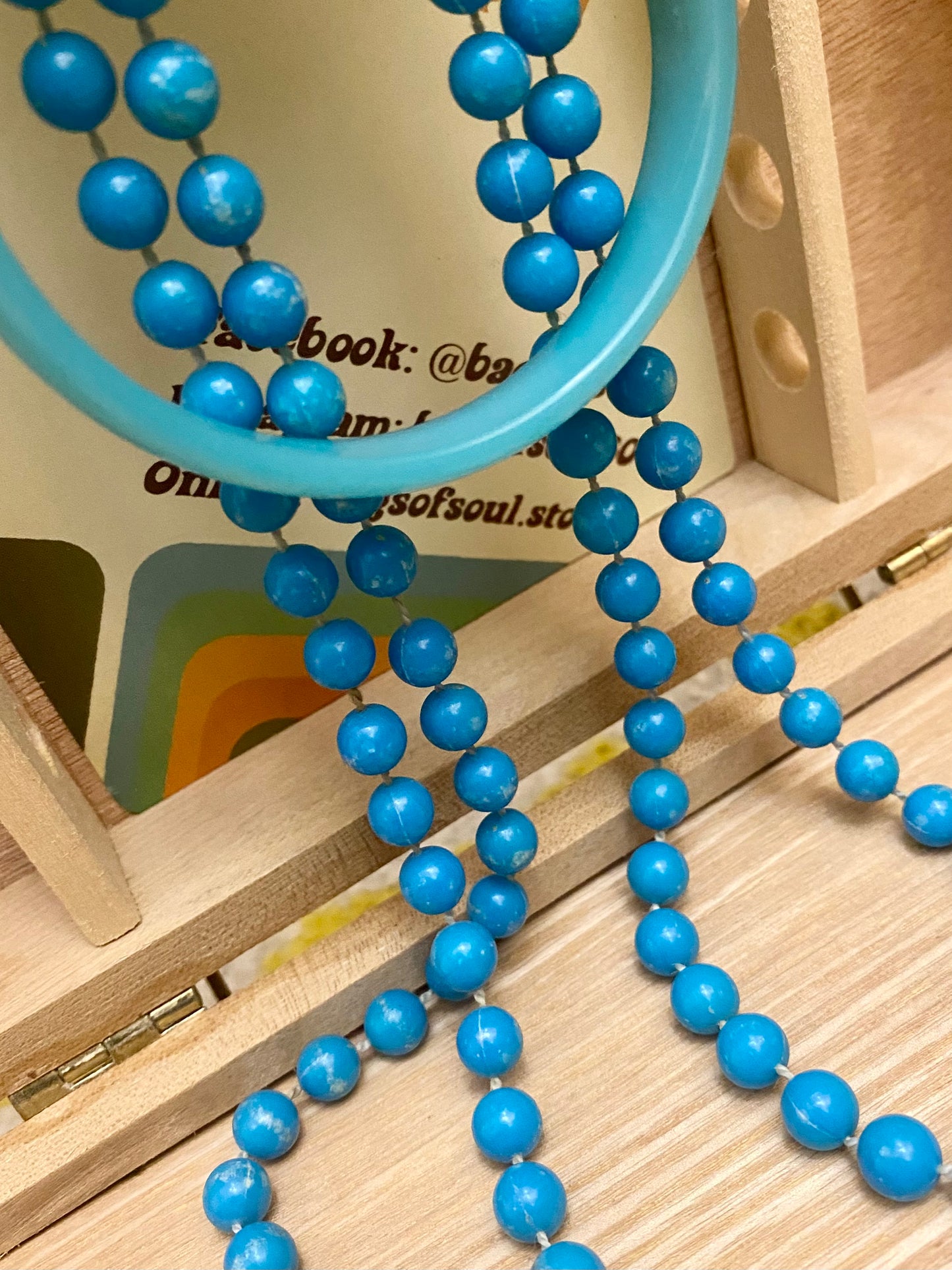 1980s Aqua/Blue Beads and Bangle set