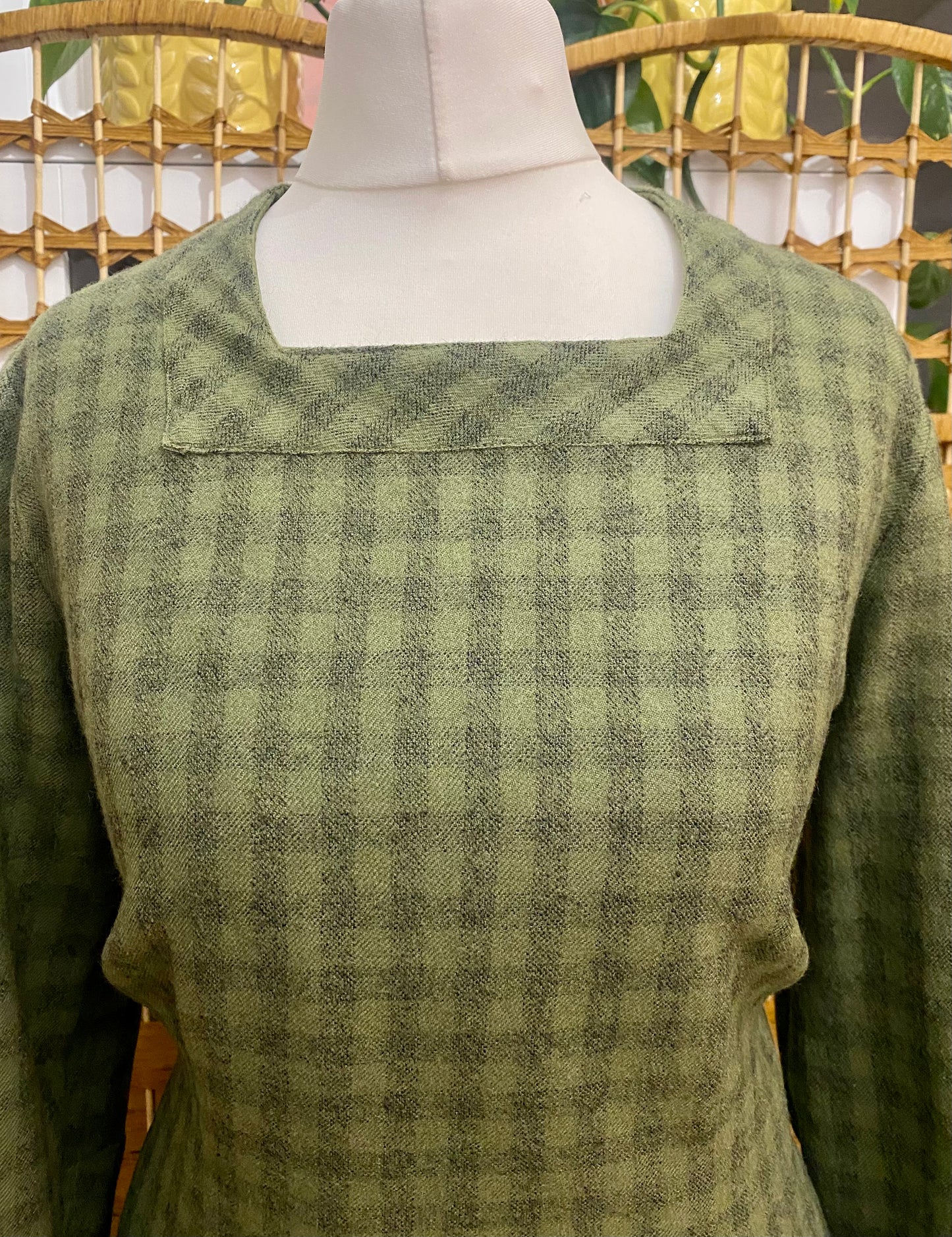 Green Check Wool Dress (UK 12)