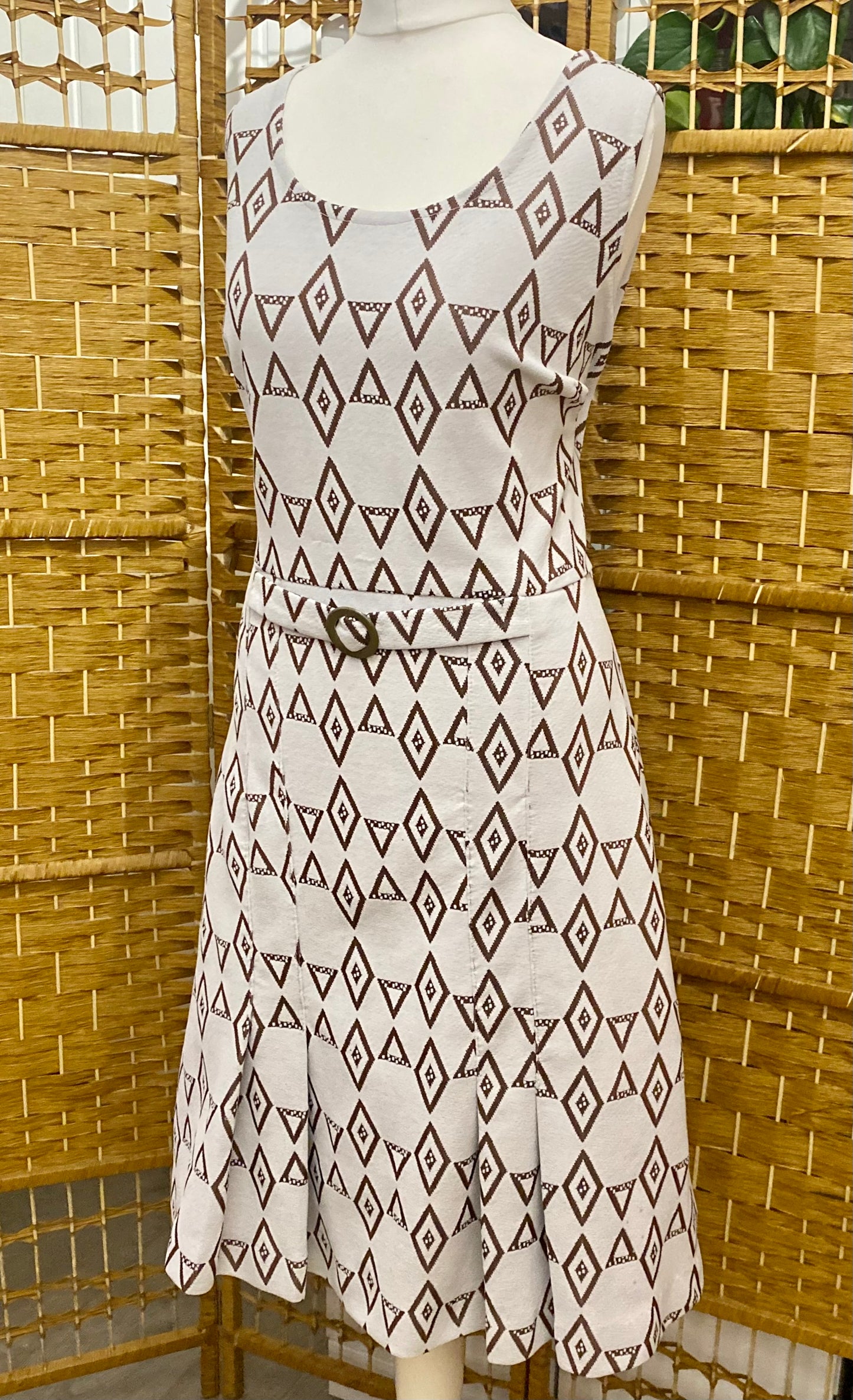 1960s Geometric Print Midi-Dress (UK 16)