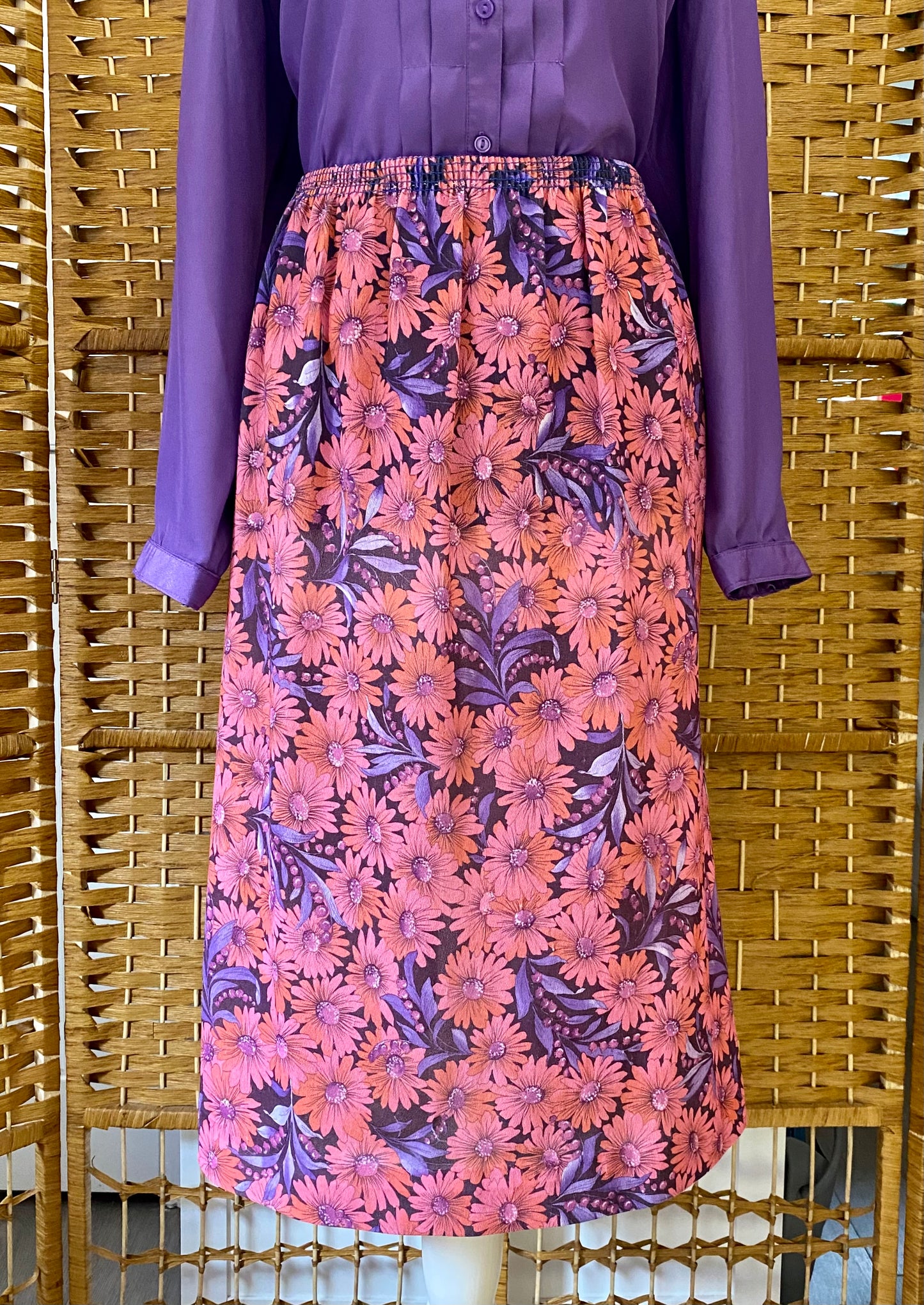 Pink/Purple Floral Midi-Skirt (UK 12-20)