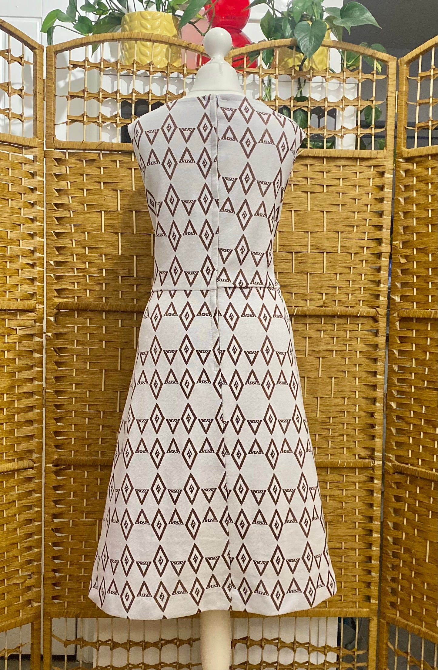 1960s Geometric Print Midi-Dress (UK 16)