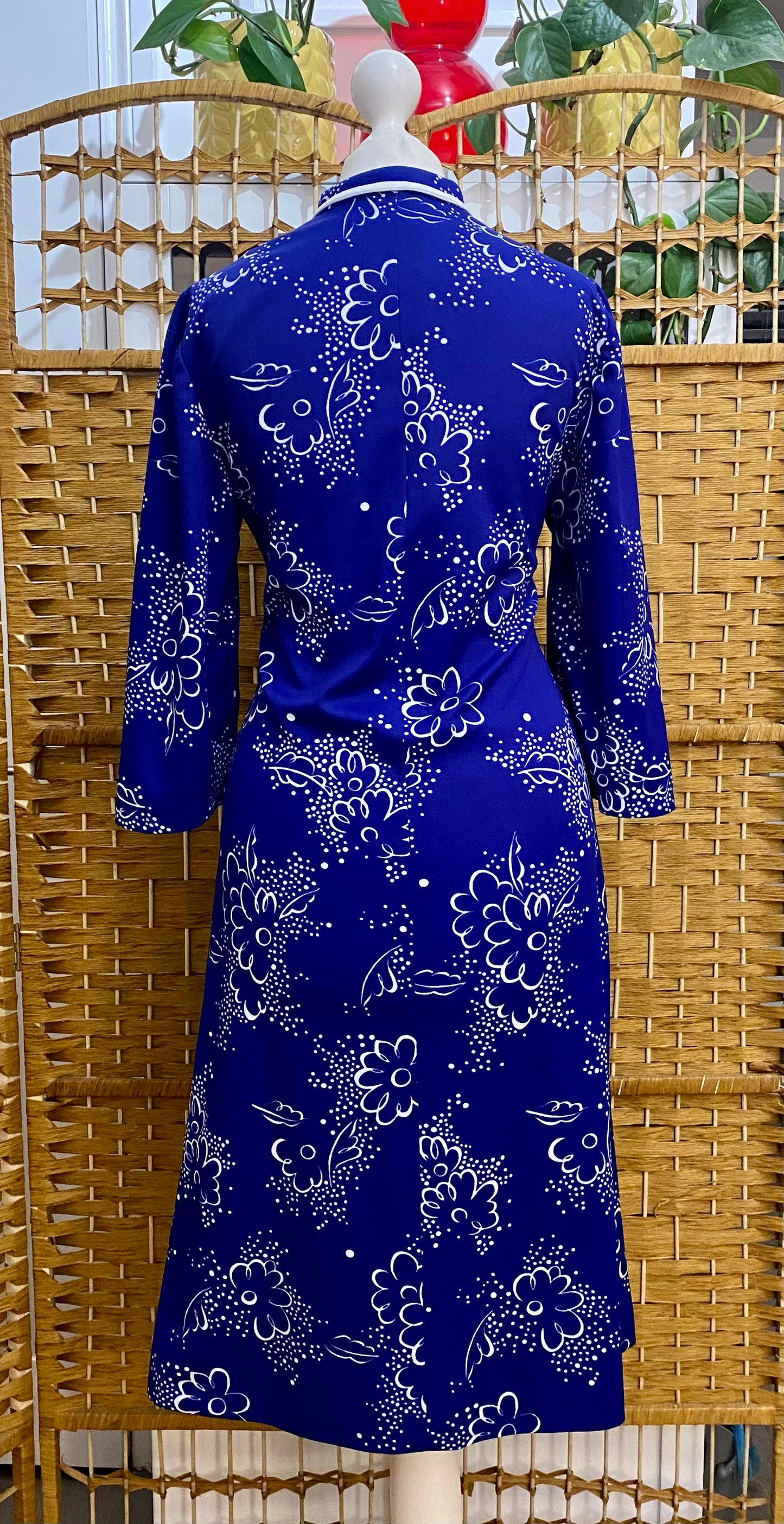 Royal Blue & White Floral Print Midi-Dress (UK 10)