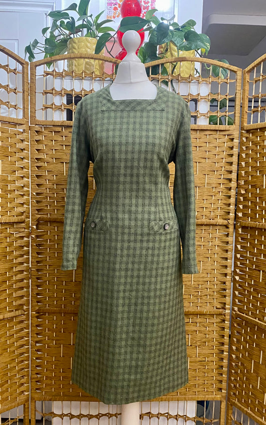 Green Check Wool Dress (UK 12)