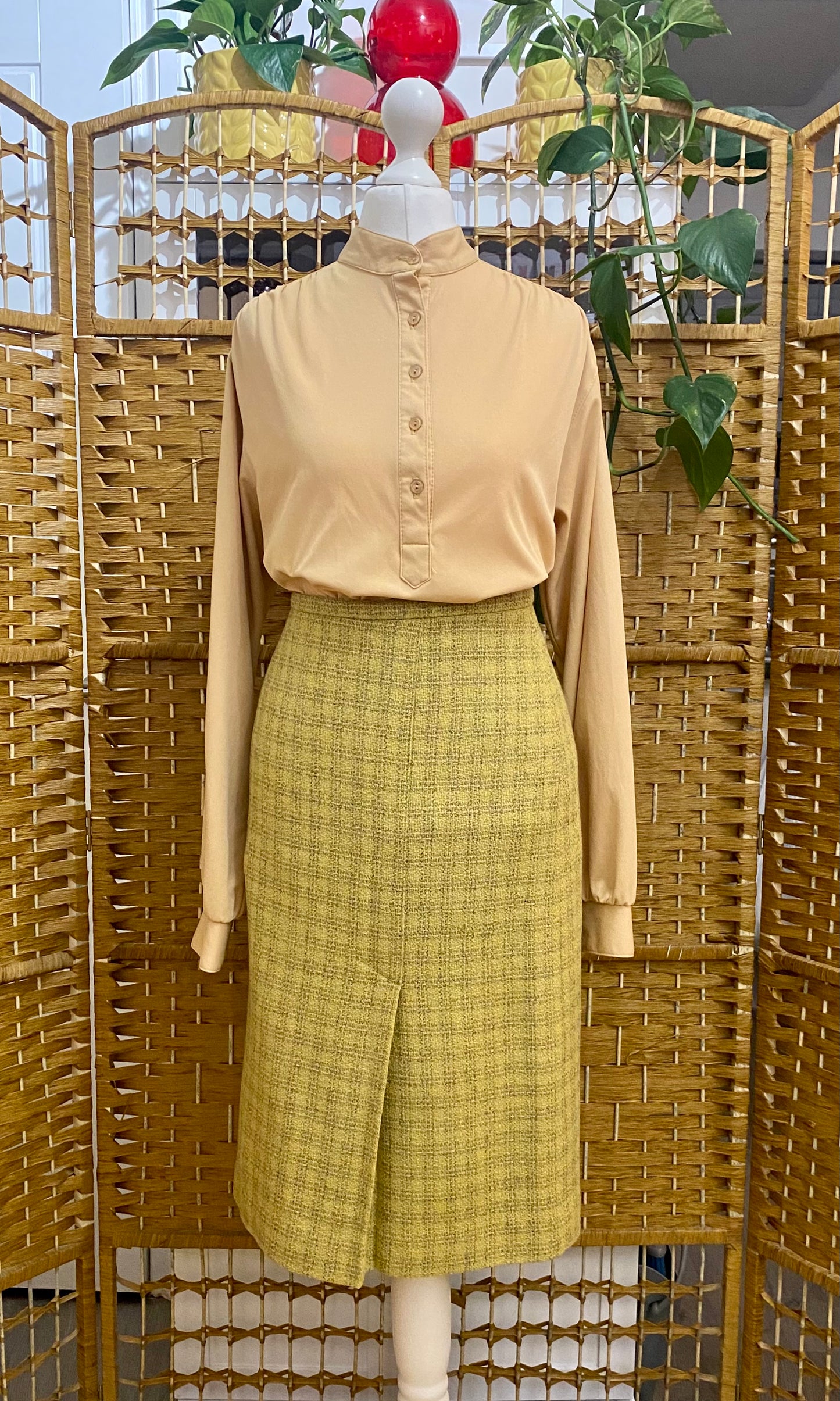 Ochre Check Wool Midi-Skirt (UK 14)