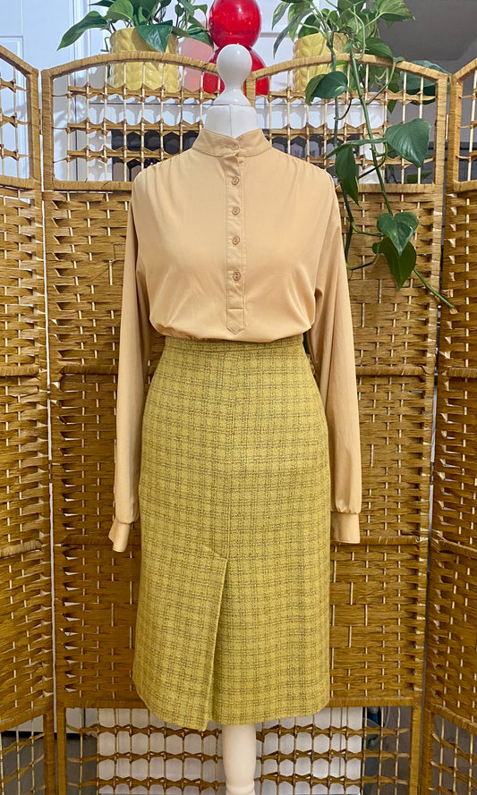 Ochre Check Wool Midi-Skirt (UK 14)