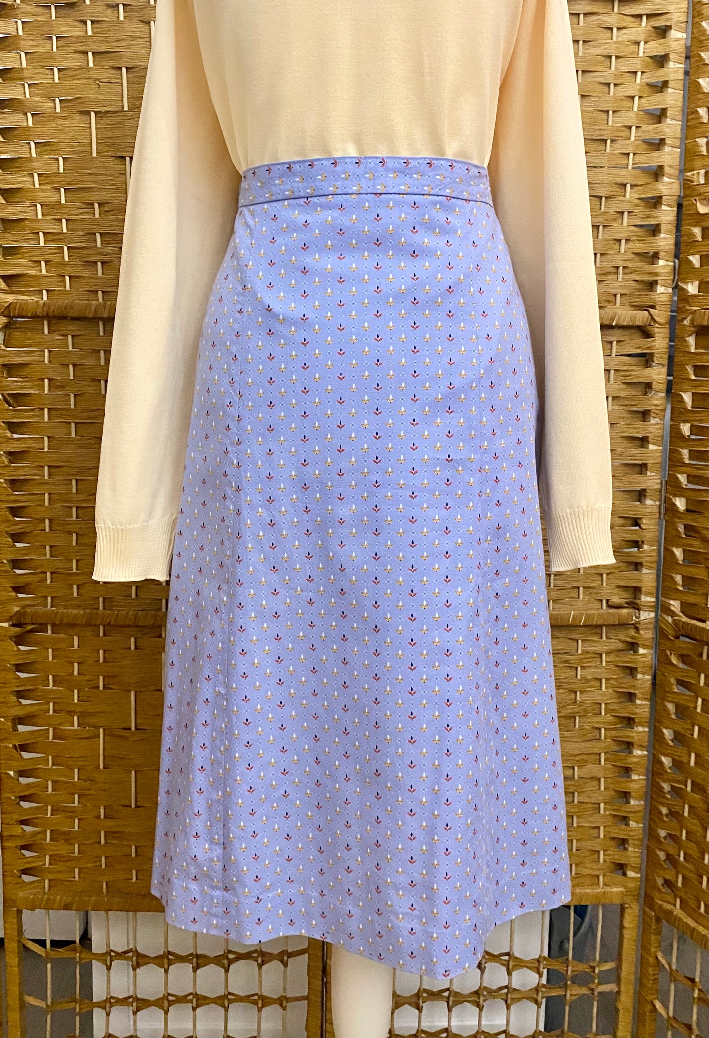 Pale Blue Geometric Print Midi-Skirt (UK 14)