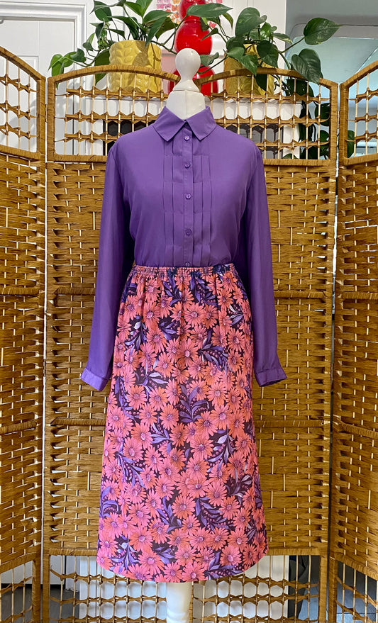 Pink/Purple Floral Midi-Skirt (UK 12-20)