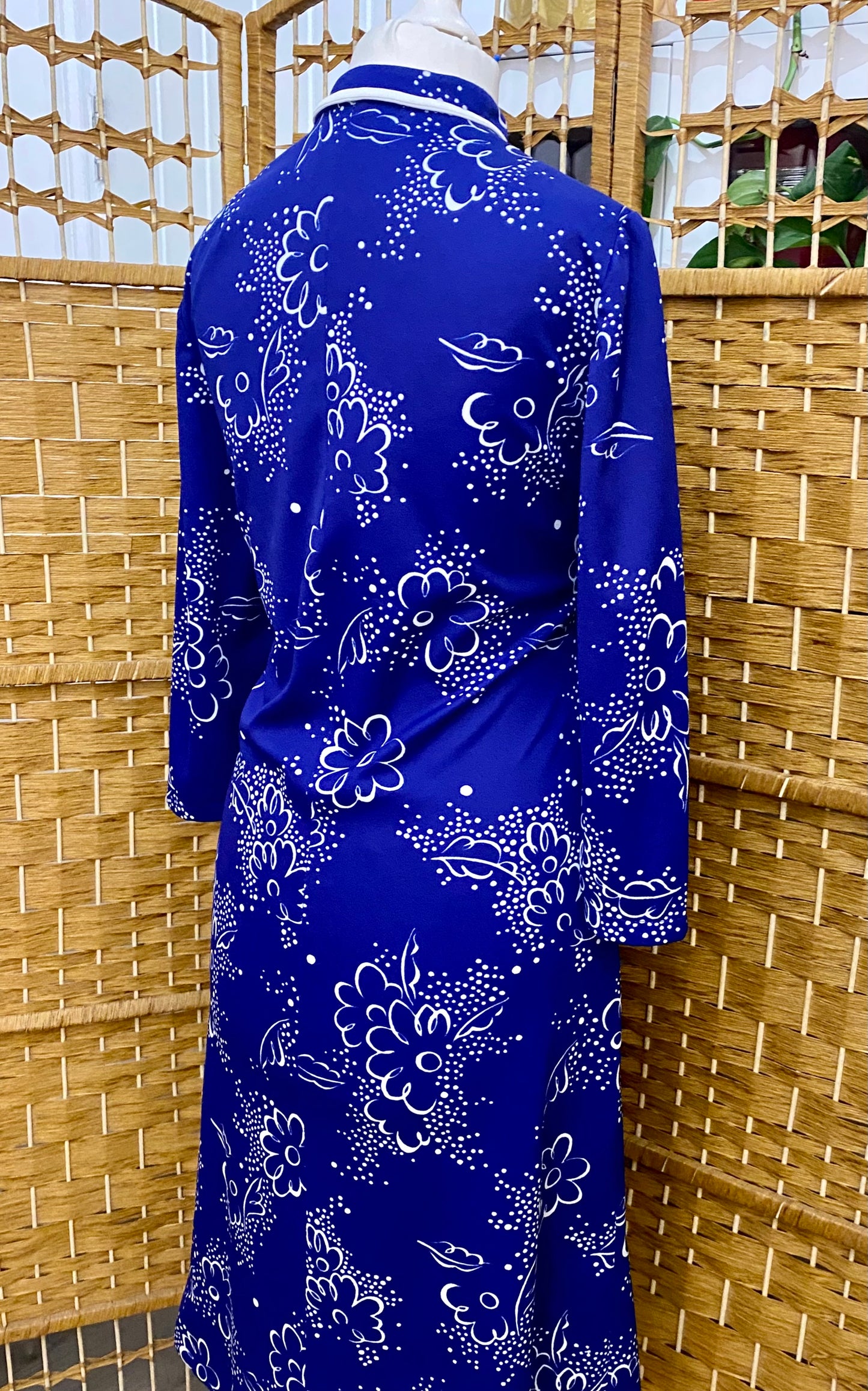 Royal Blue & White Floral Print Midi-Dress (UK 10)