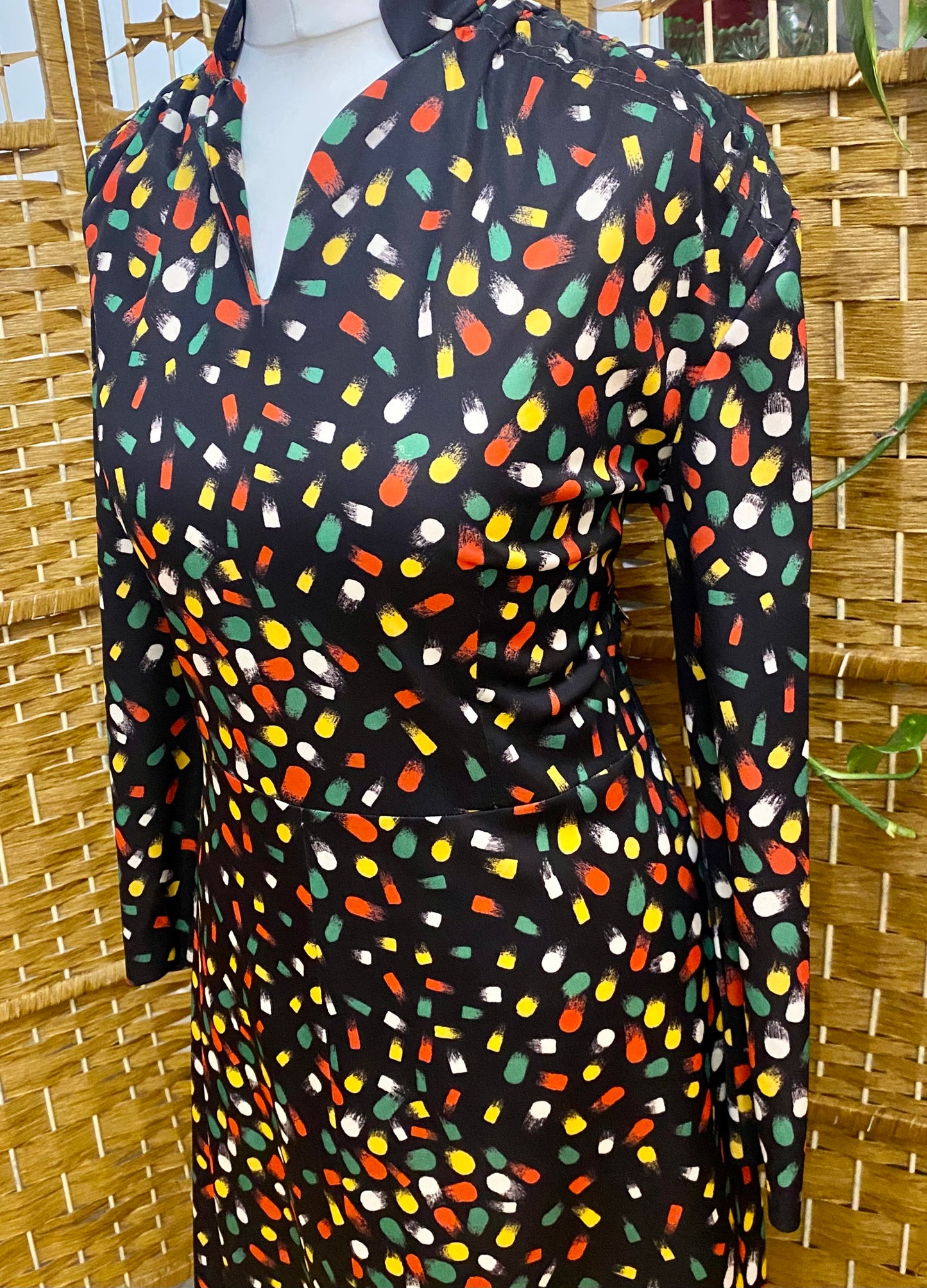 1970s Geometric Print Midi-Dress (UK 12)