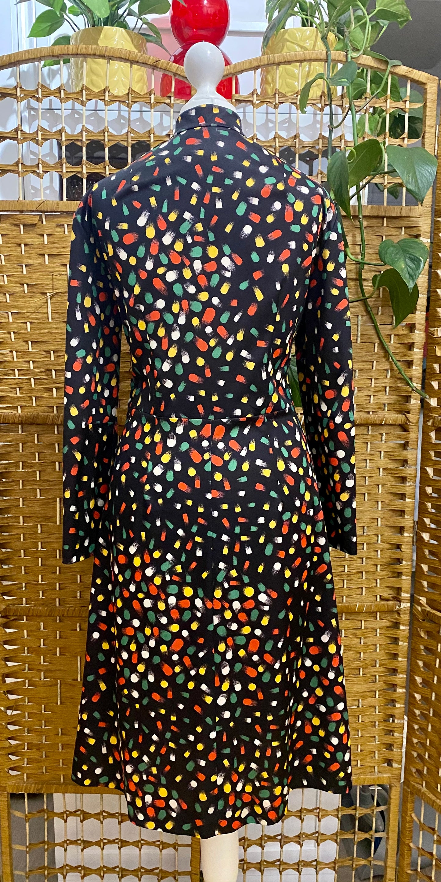 1970s Geometric Print Midi-Dress (UK 12)