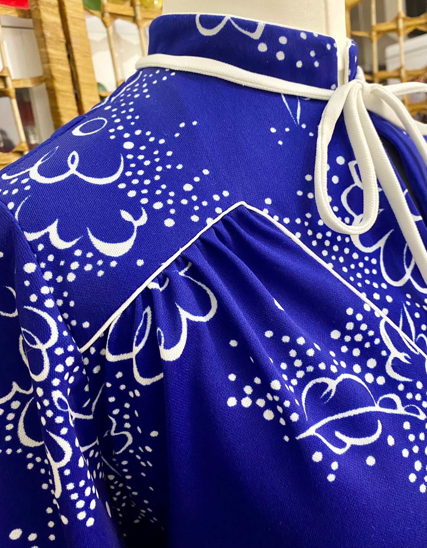 Royal Blue & White Floral Print Midi-Dress (UK 10)