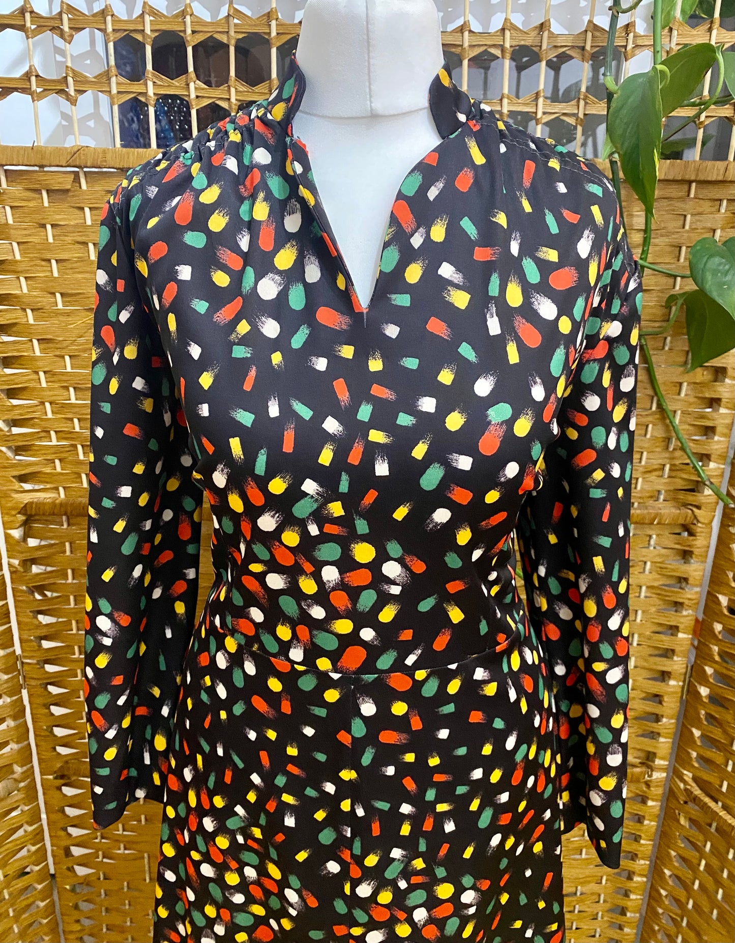 1970s Geometric Print Midi-Dress (UK 12)