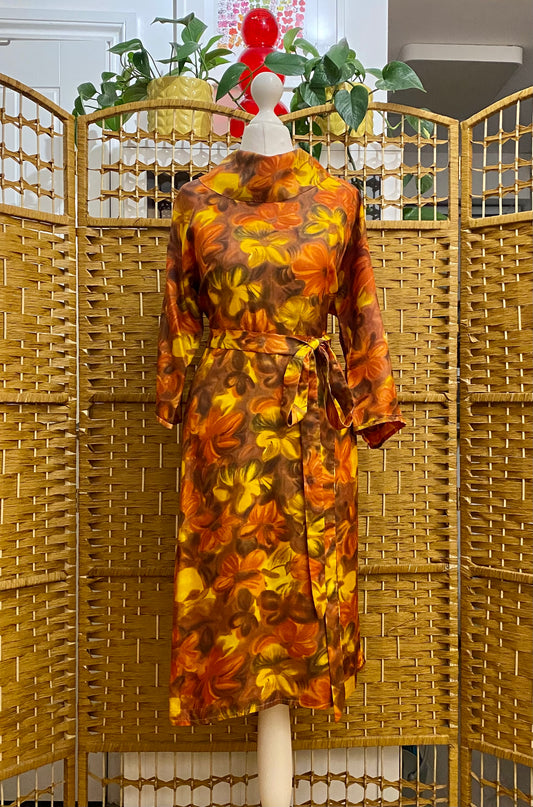 1960s Floral Print Midi-Dress (UK 14)