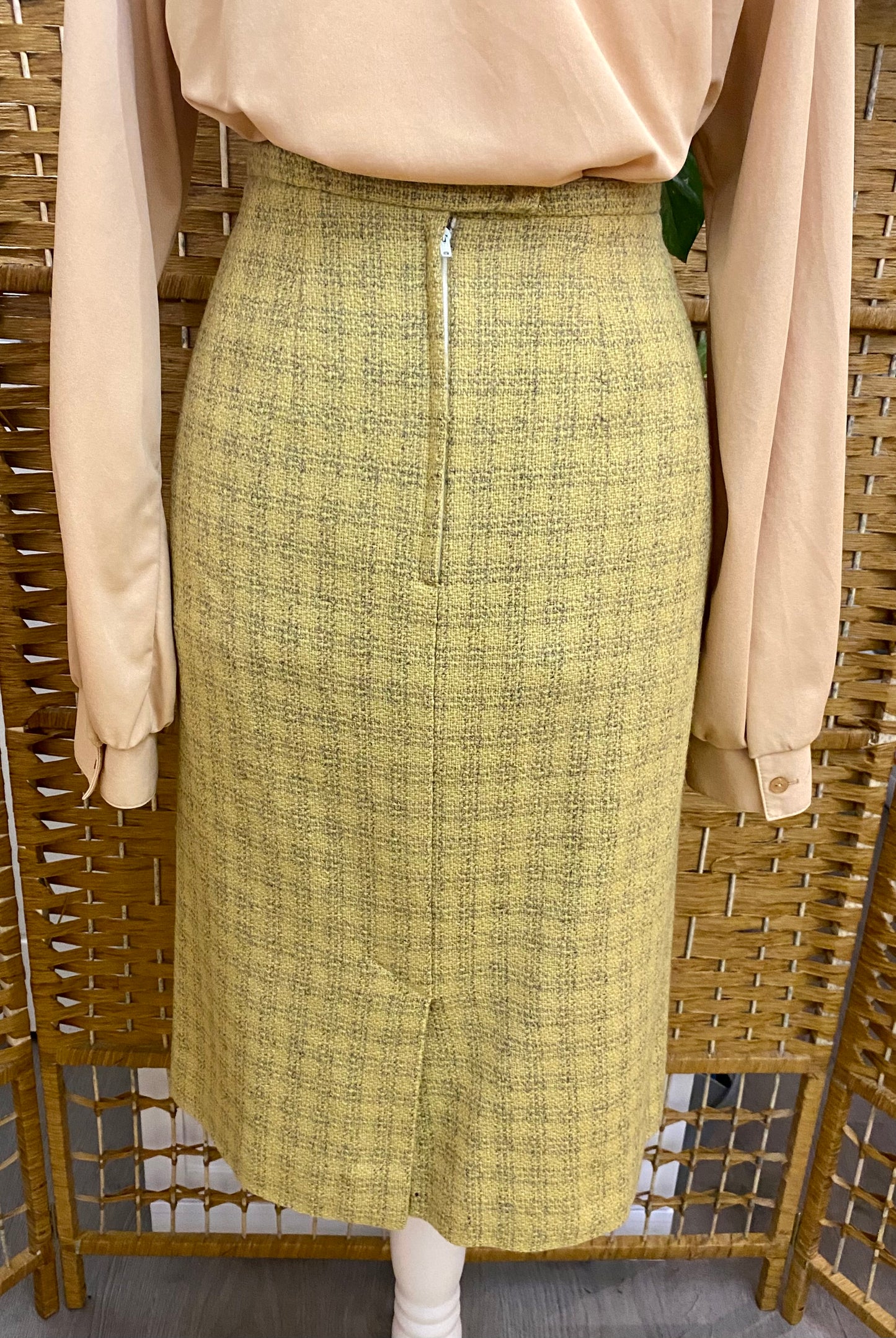 Ochre Check Wool Midi-Skirt (UK 14)