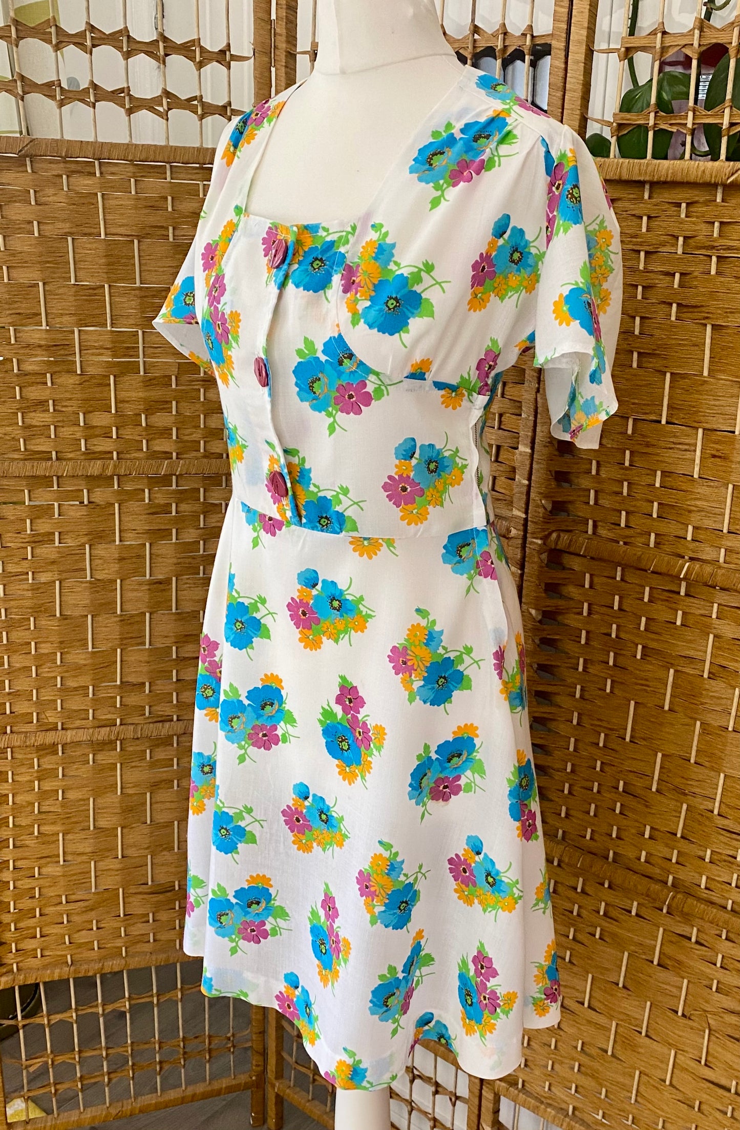 1970s Floral Mini Dress (UK 10)