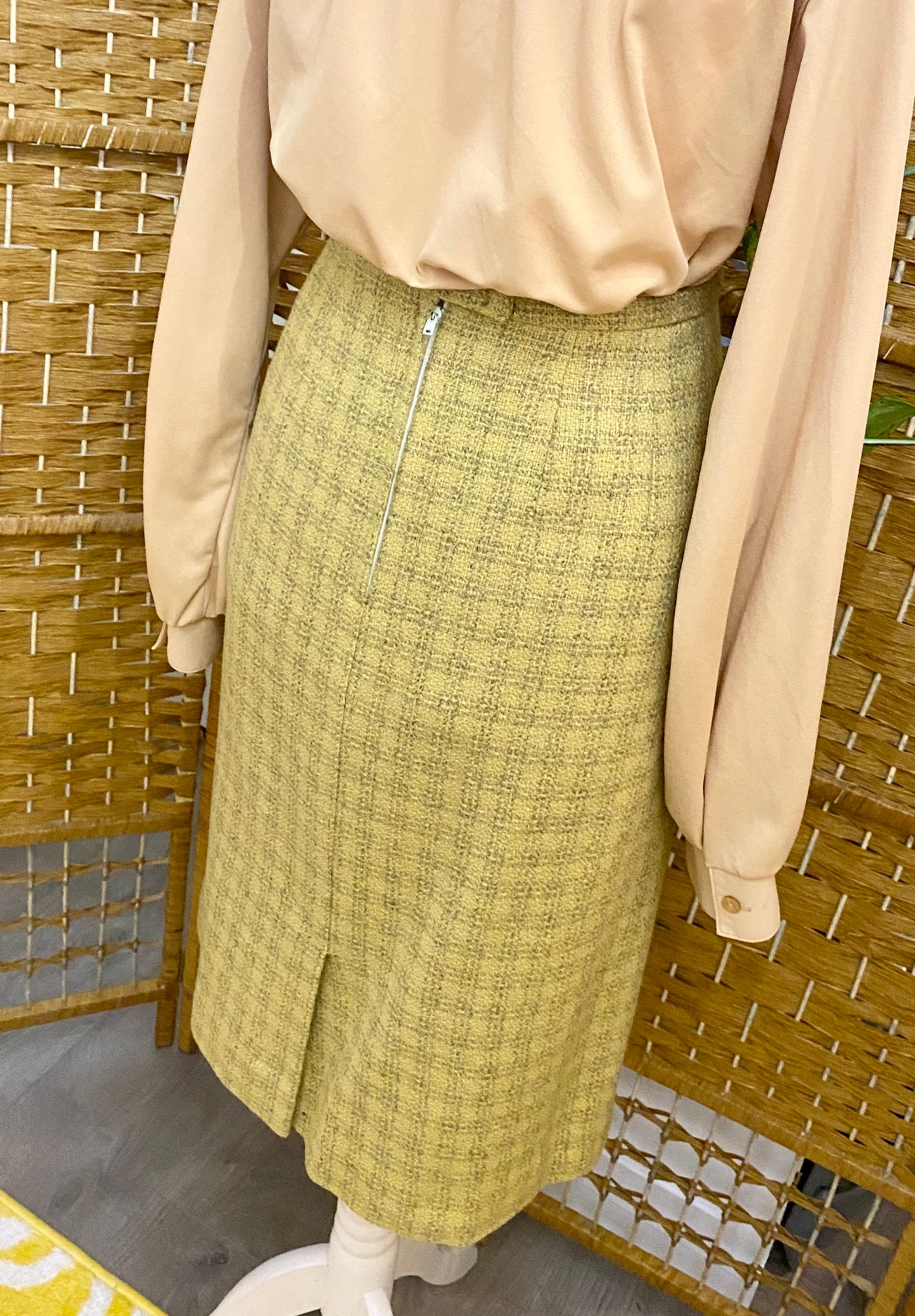 Ochre Check Wool Midi-Skirt (UK 14)