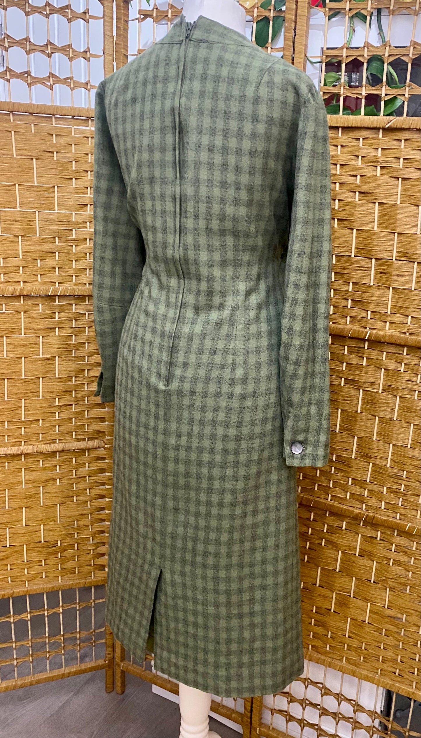 Green Check Wool Dress (UK 12)