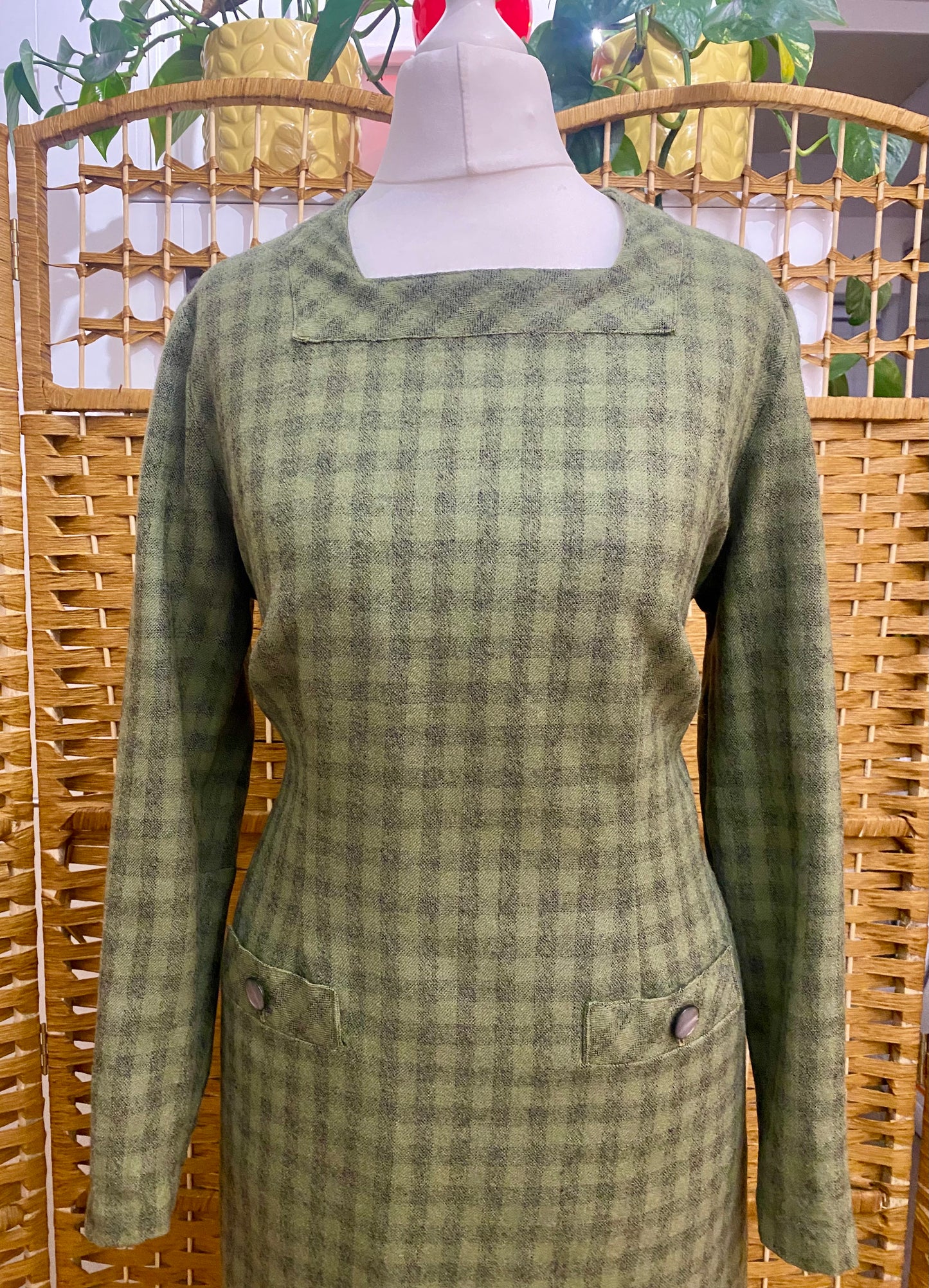 Green Check Wool Dress (UK 12)