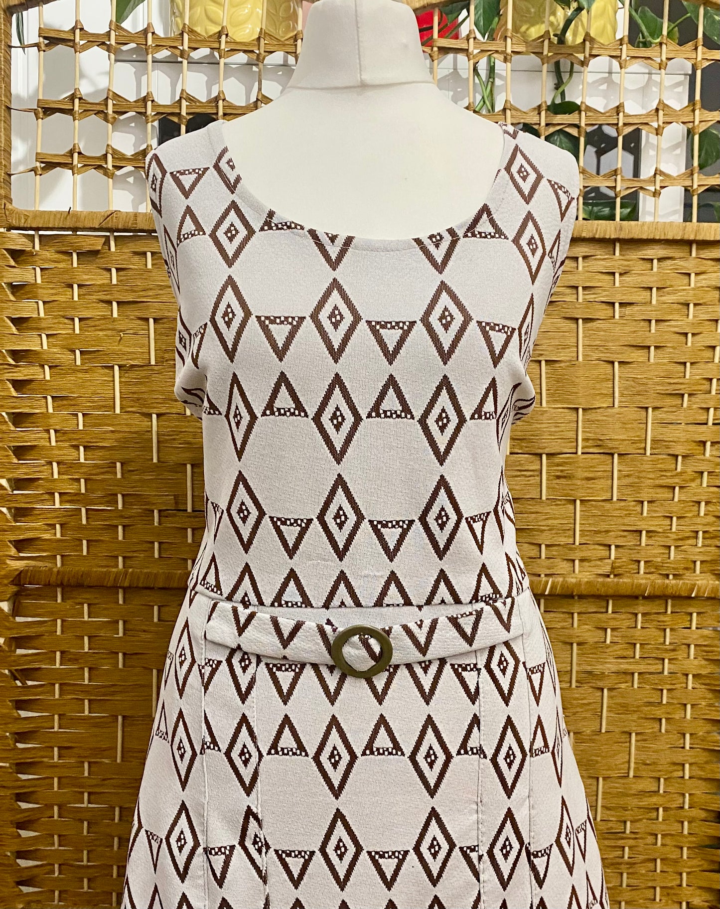 1960s Geometric Print Midi-Dress (UK 16)