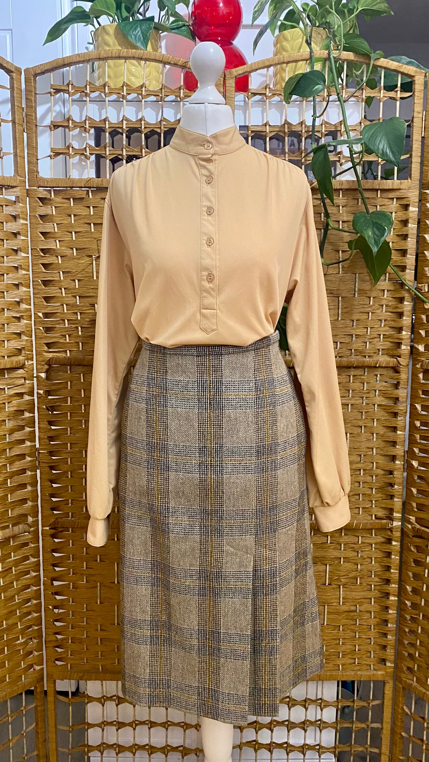 Check Wool Midi-Skirt (UK 12)