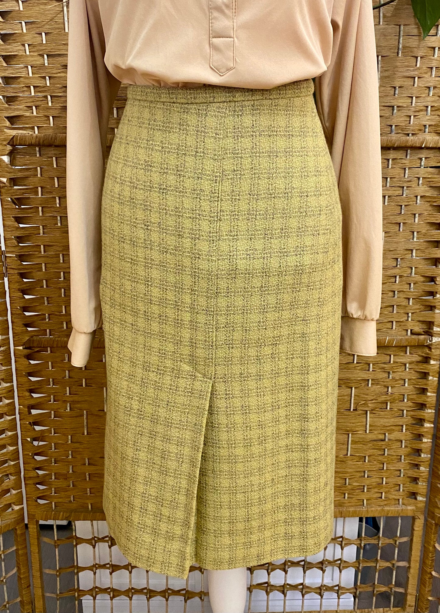 Ochre Check Wool Midi-Skirt (UK 14)