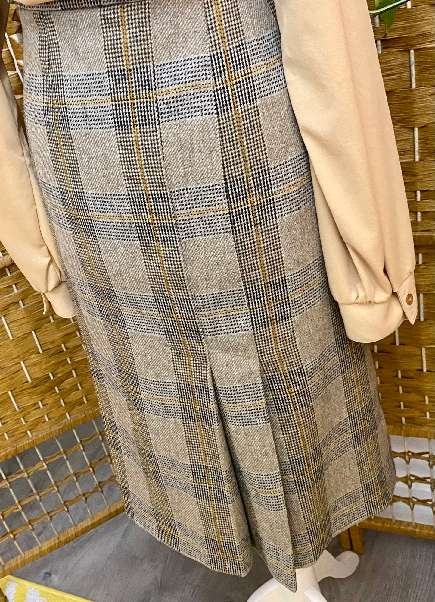 Check Wool Midi-Skirt (UK 12)