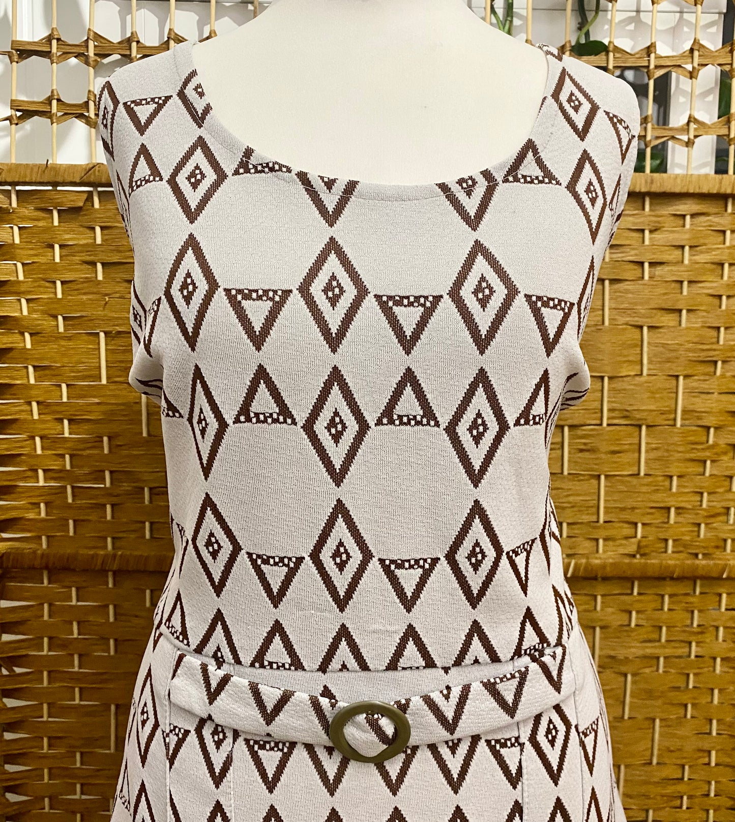 1960s Geometric Print Midi-Dress (UK 16)