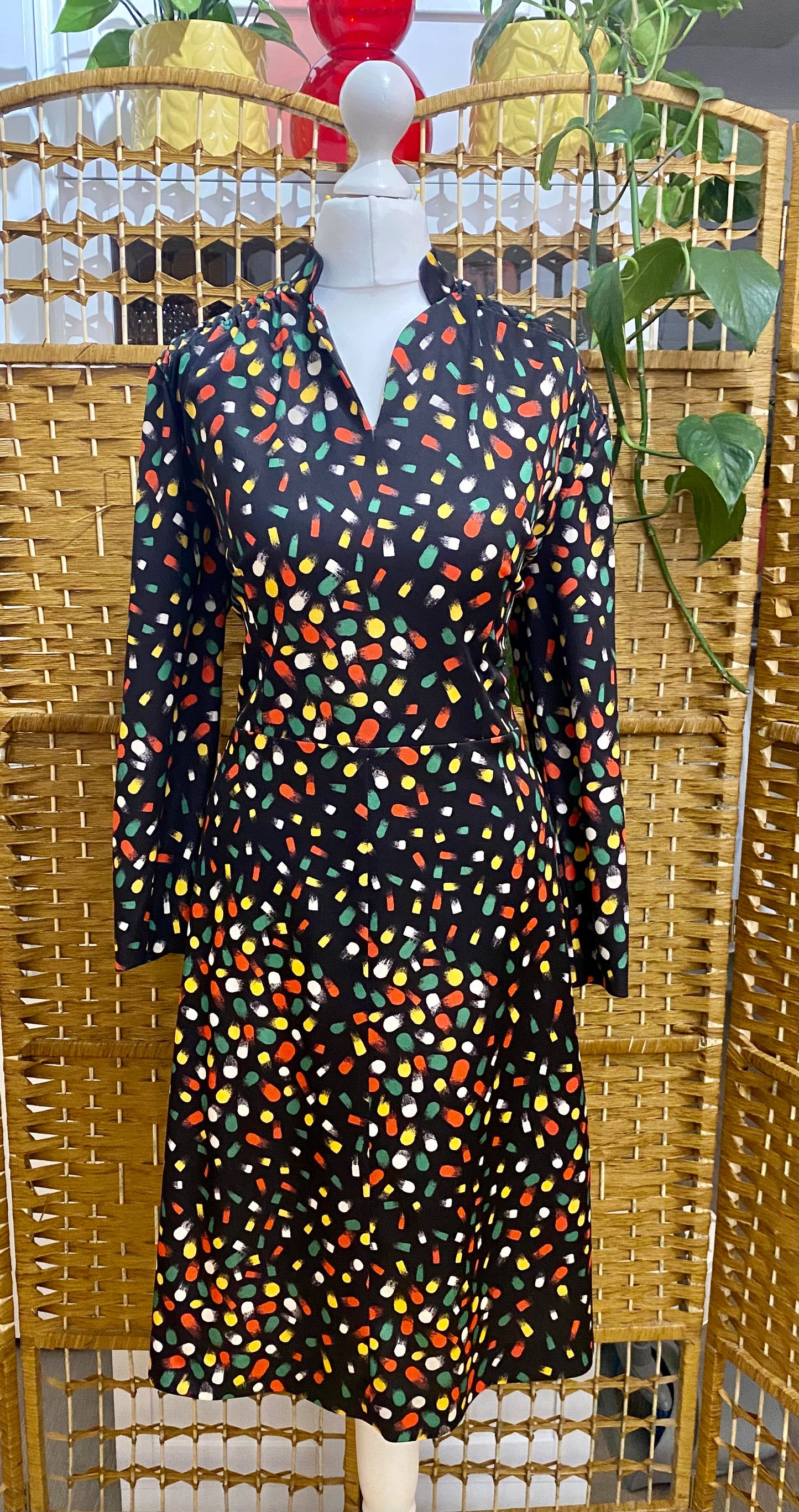 1970s Geometric Print Midi-Dress (UK 12)