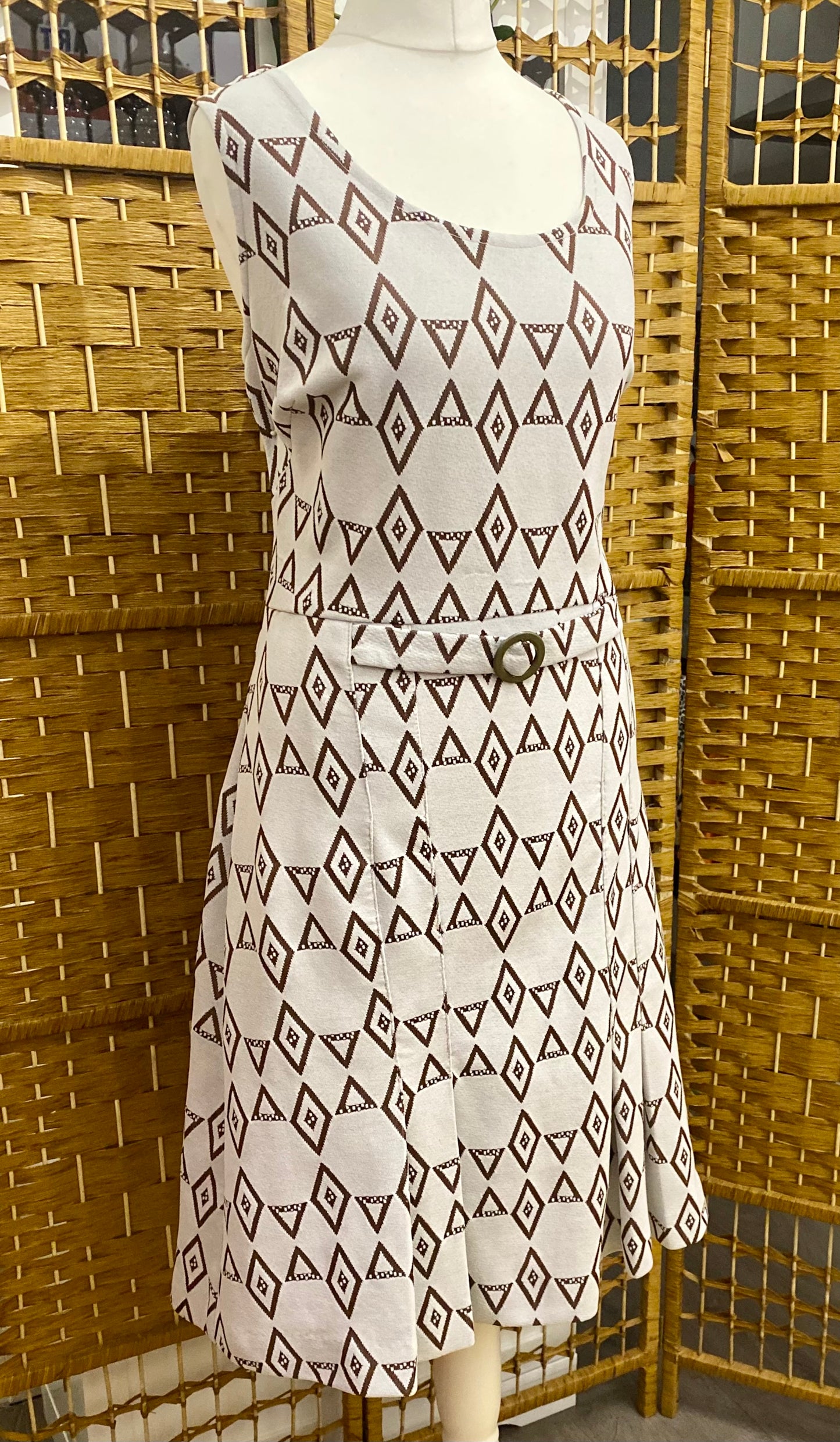 1960s Geometric Print Midi-Dress (UK 16)