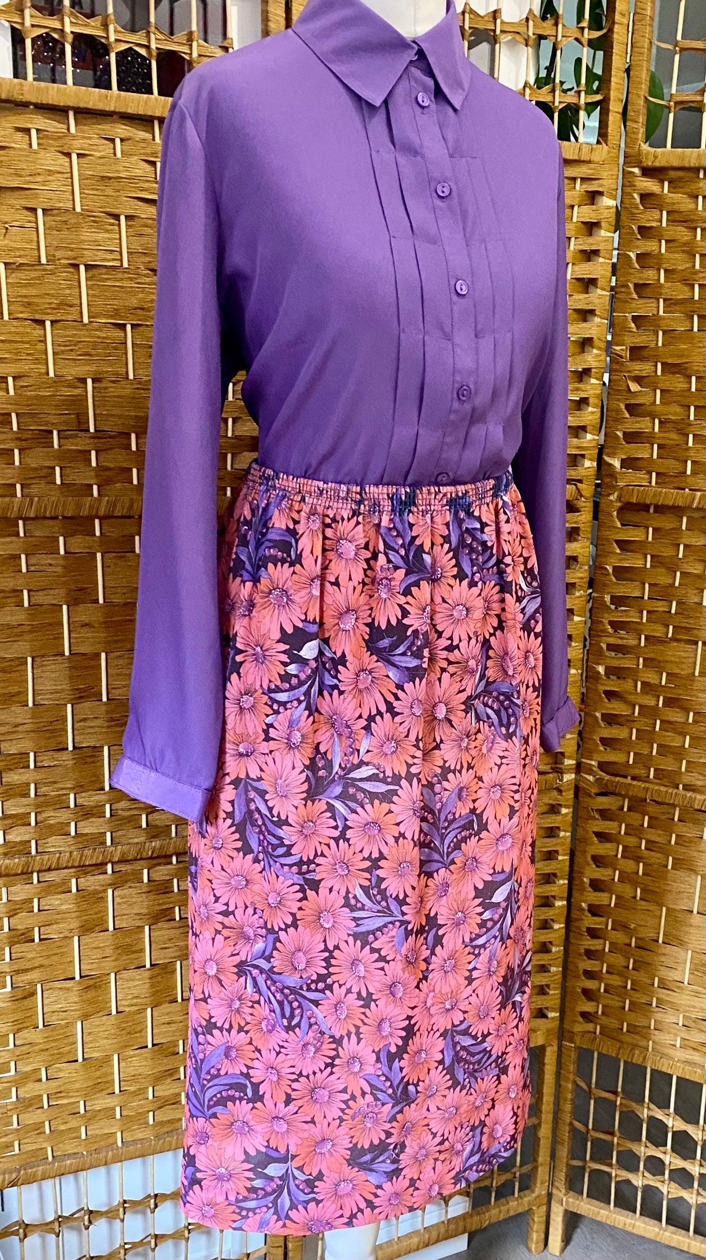 Pink/Purple Floral Midi-Skirt (UK 12-20)