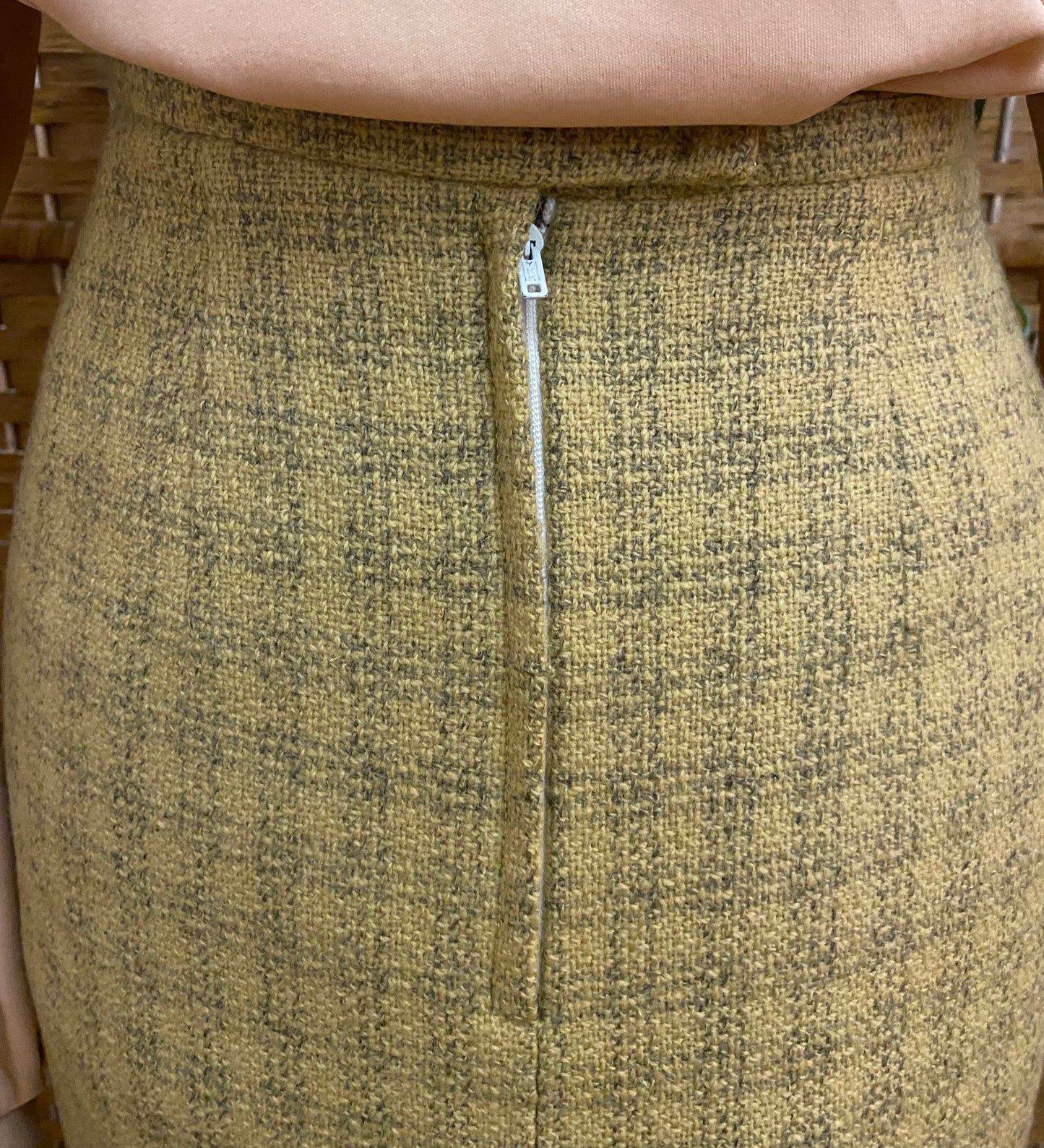 Ochre Check Wool Midi-Skirt (UK 14)