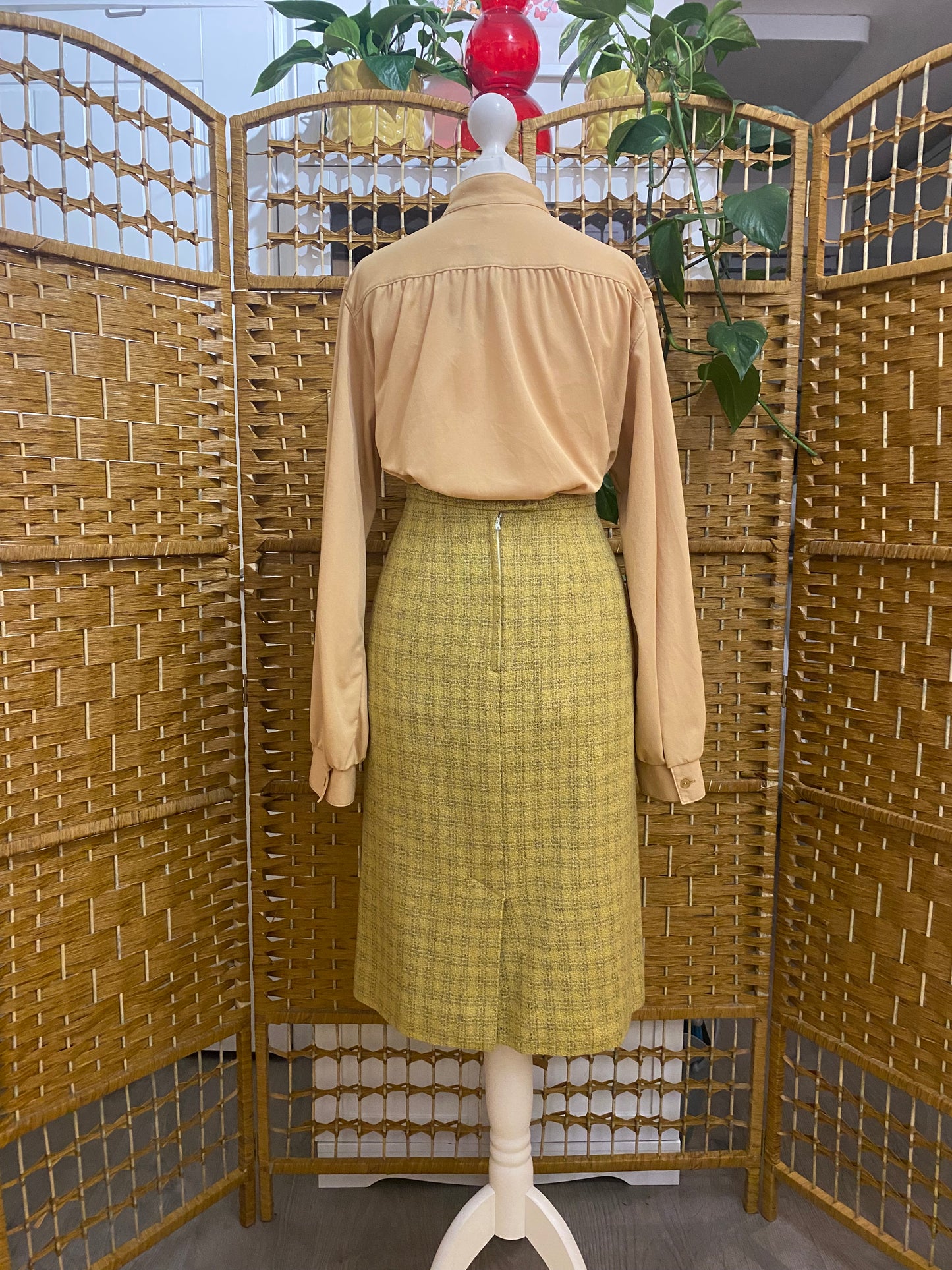 Ochre Check Wool Midi-Skirt (UK 14)