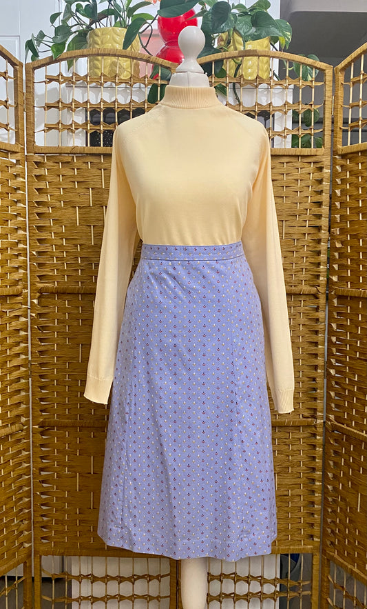 Pale Blue Geometric Print Midi-Skirt (UK 14)